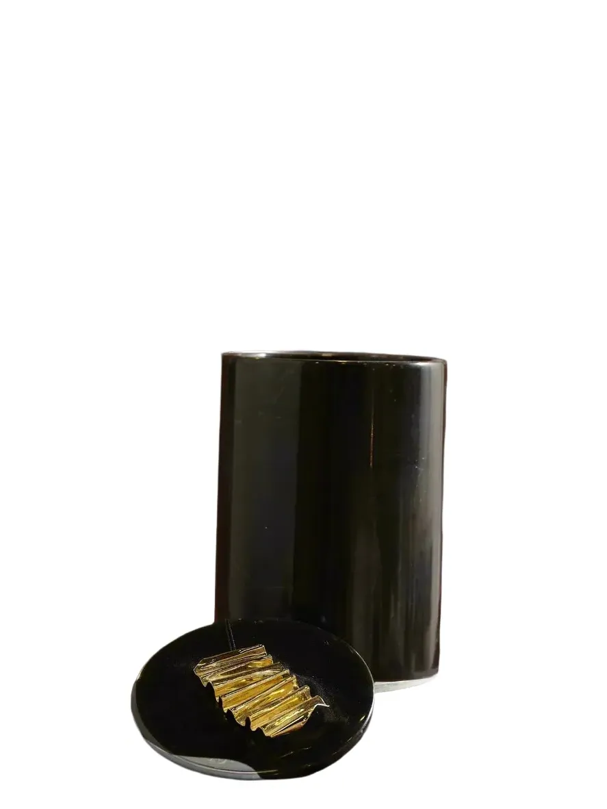 Wave Detail Bathroom Set with Storage - Gold, Black Marble image