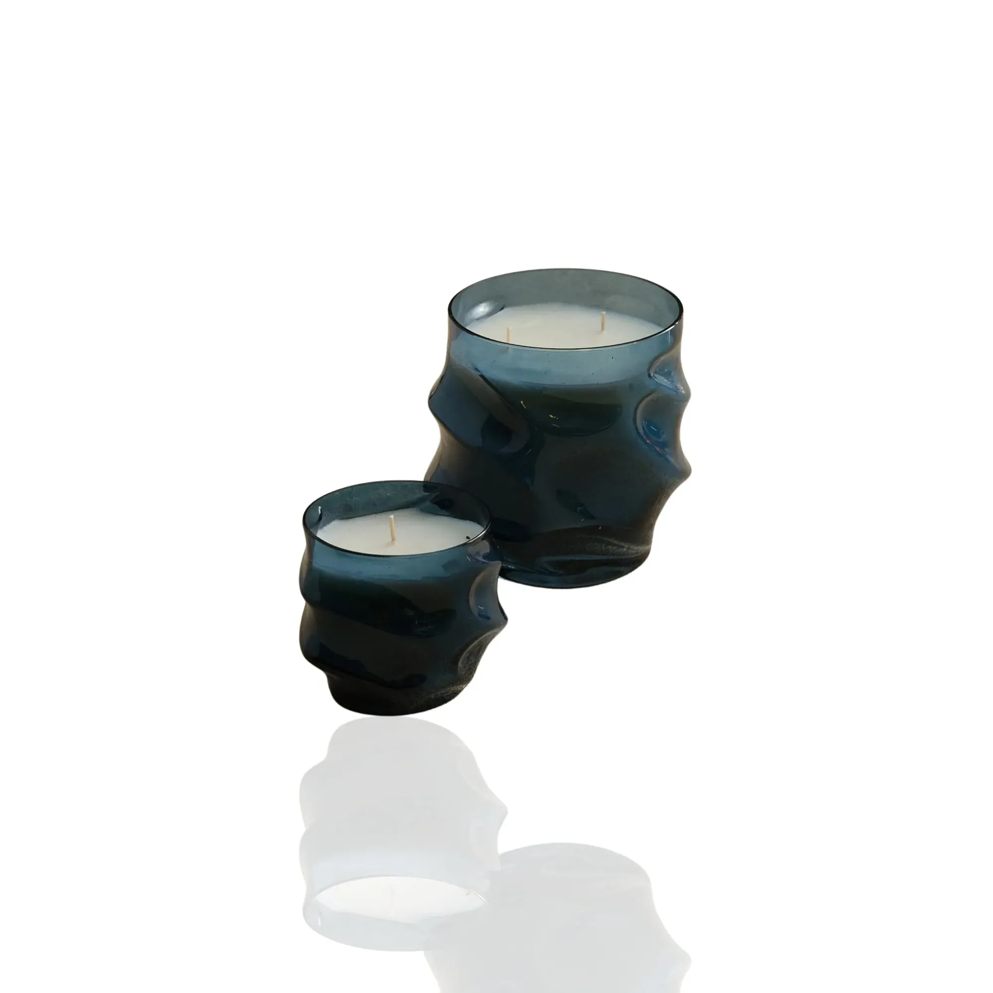 Wave Glass Candle Holders Set of Two - Blue