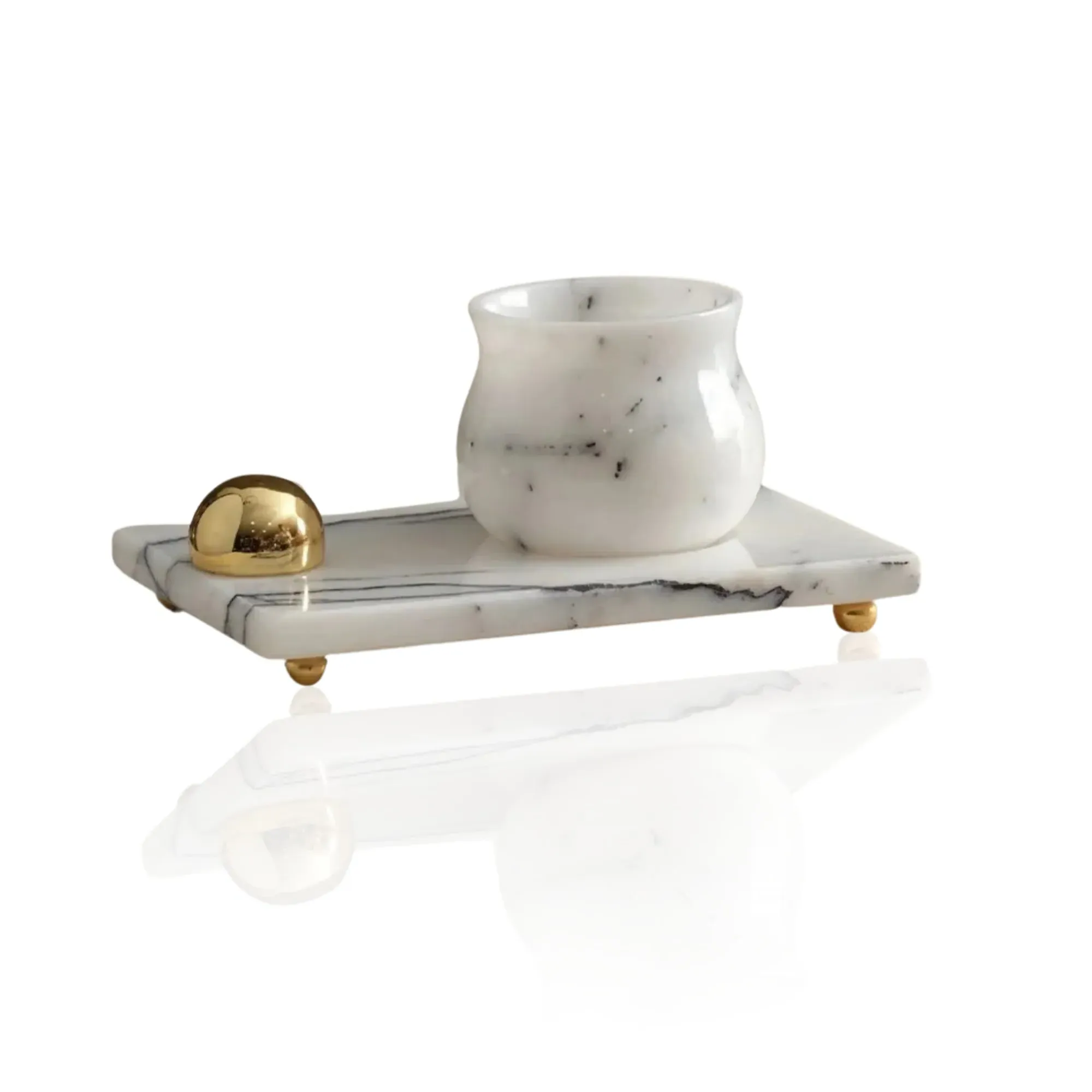 White Marble Espresso Cup with Serving Tray - White, Marble image