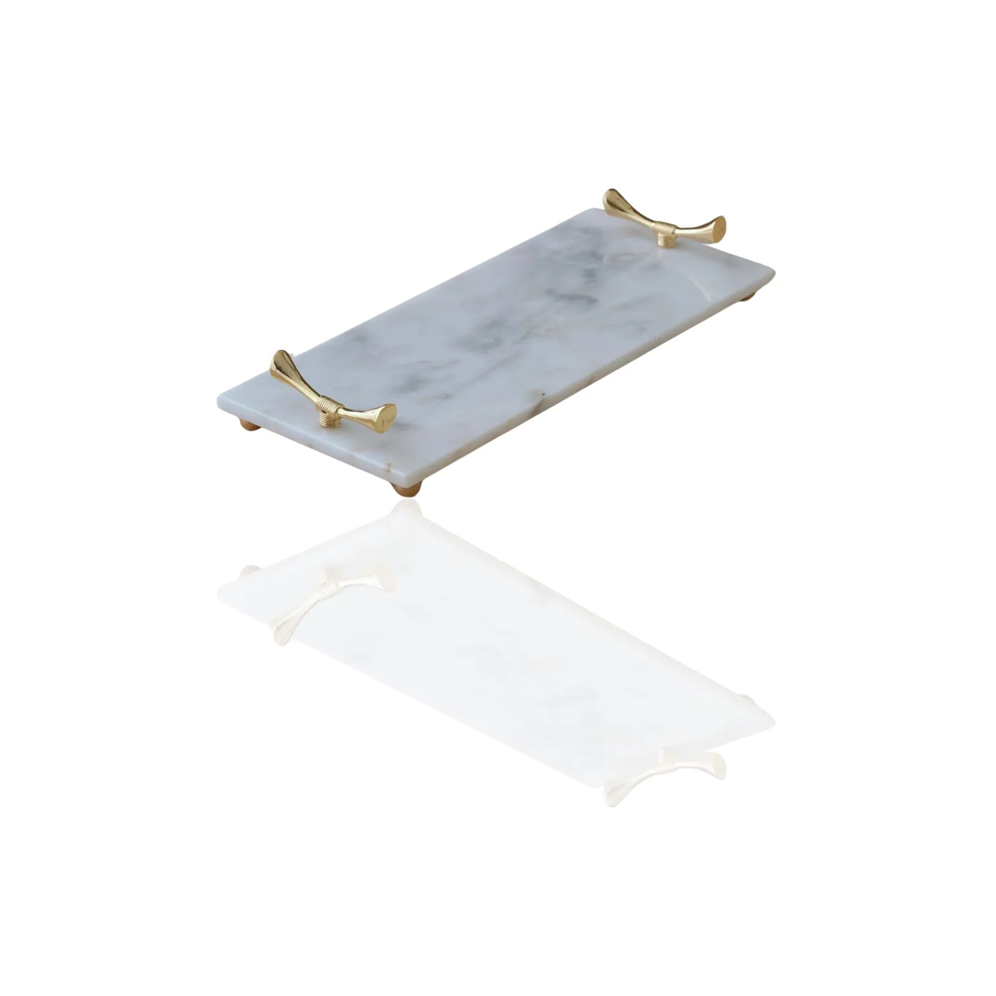 White Marble Tray with Gold Bow Handles - White