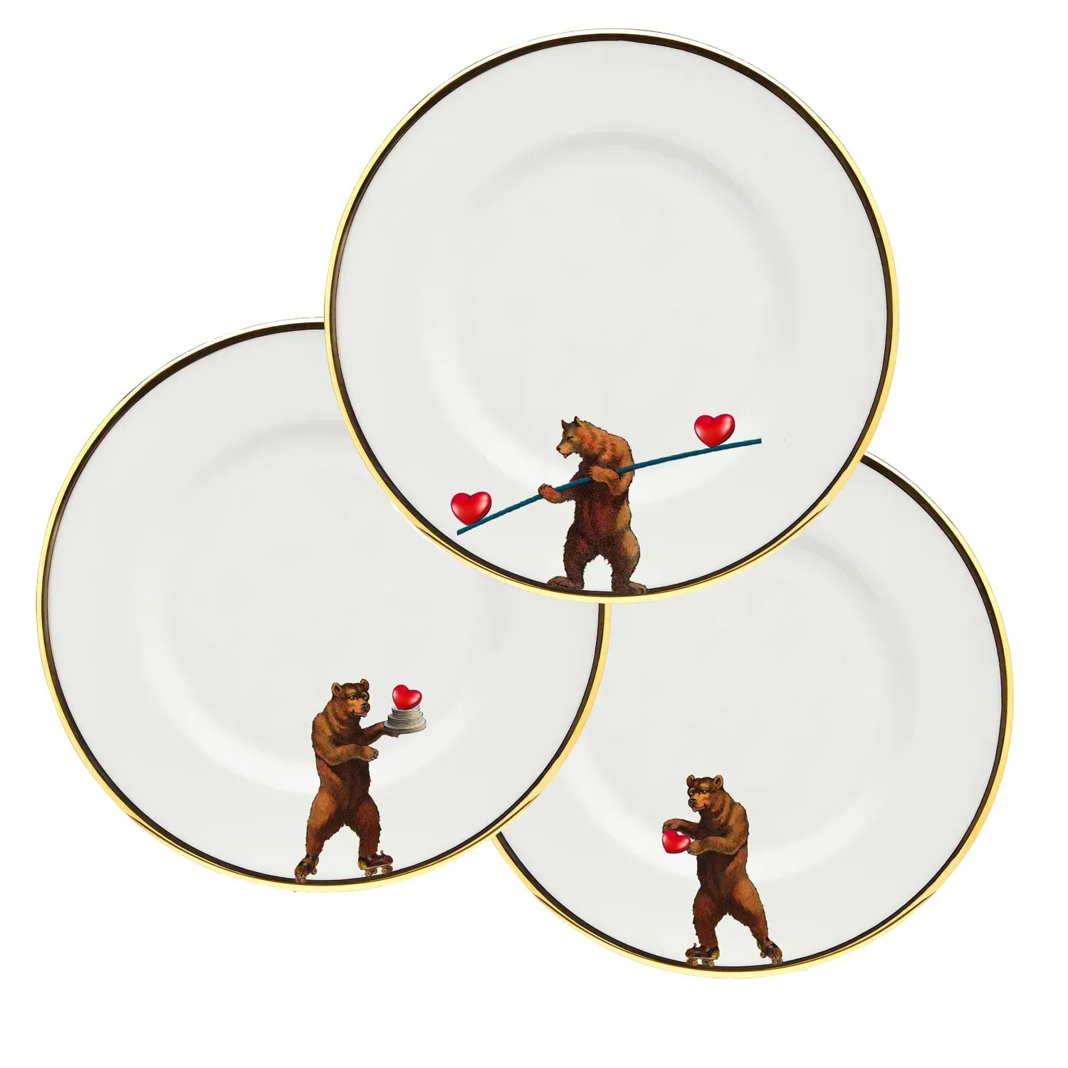 Bearing Love Set of 3 Dessert Plates - Gold, Fine Bone China