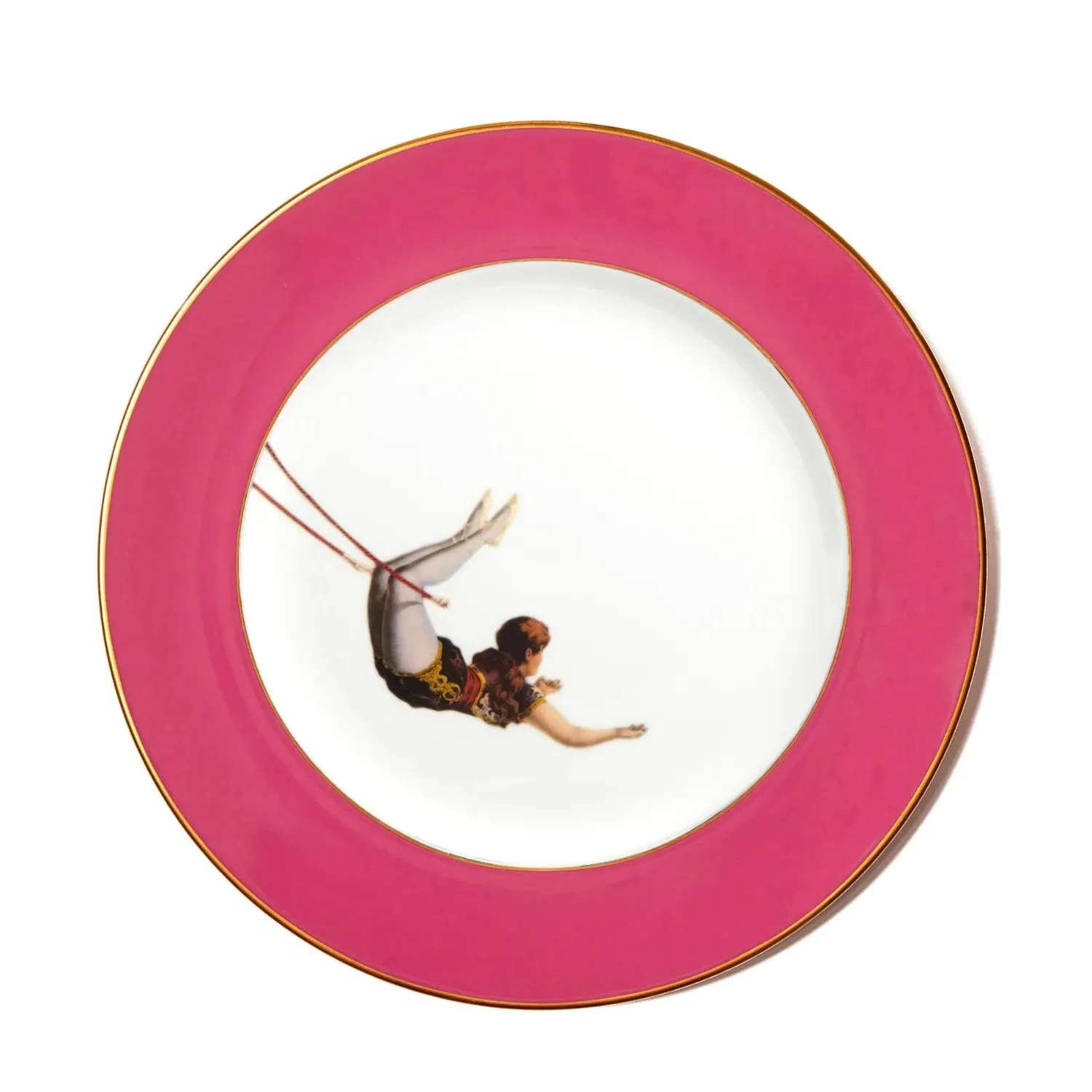 Raspberry Pink Trapeze Girl Dinner Plate - Pink, Bone China image
