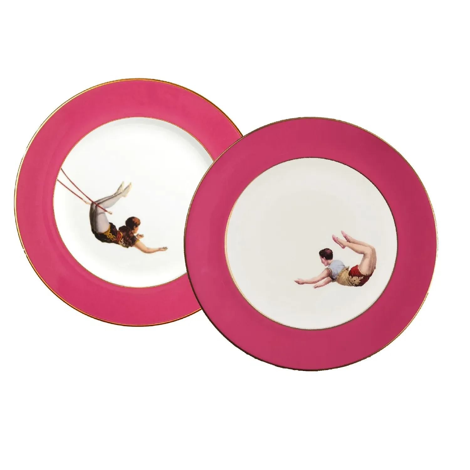 Raspberry Pink Trapeze Set of Two Dinner Plates - Pink, Bone China