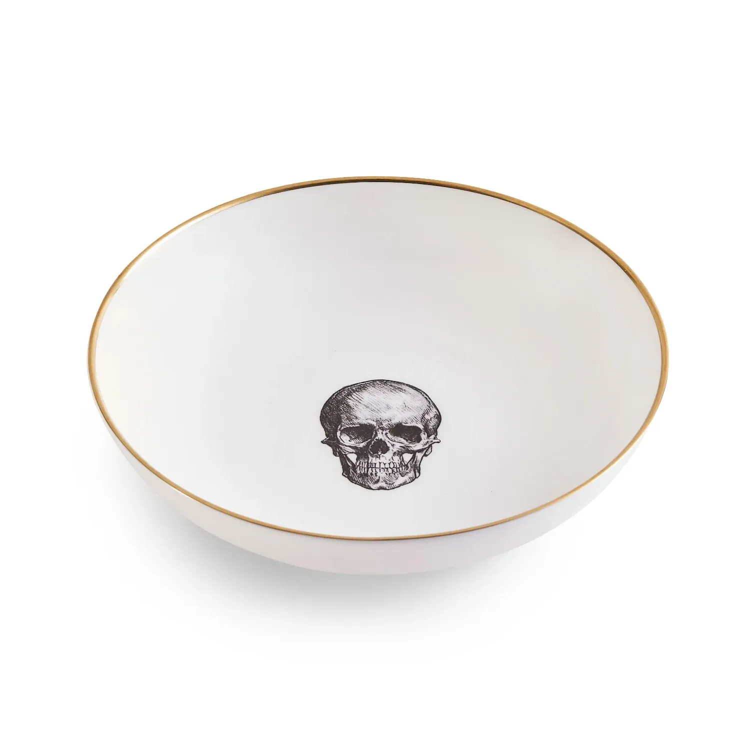 Skull Bone China Pasta Bowl - Gold, Black