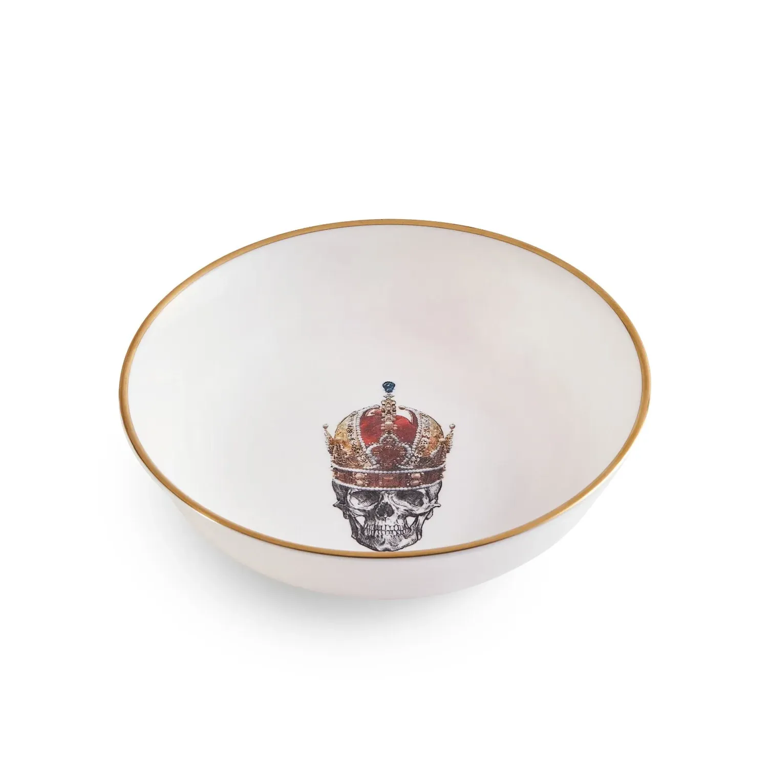 Skull In Red Crown Dessert Bowl - White, Bone China