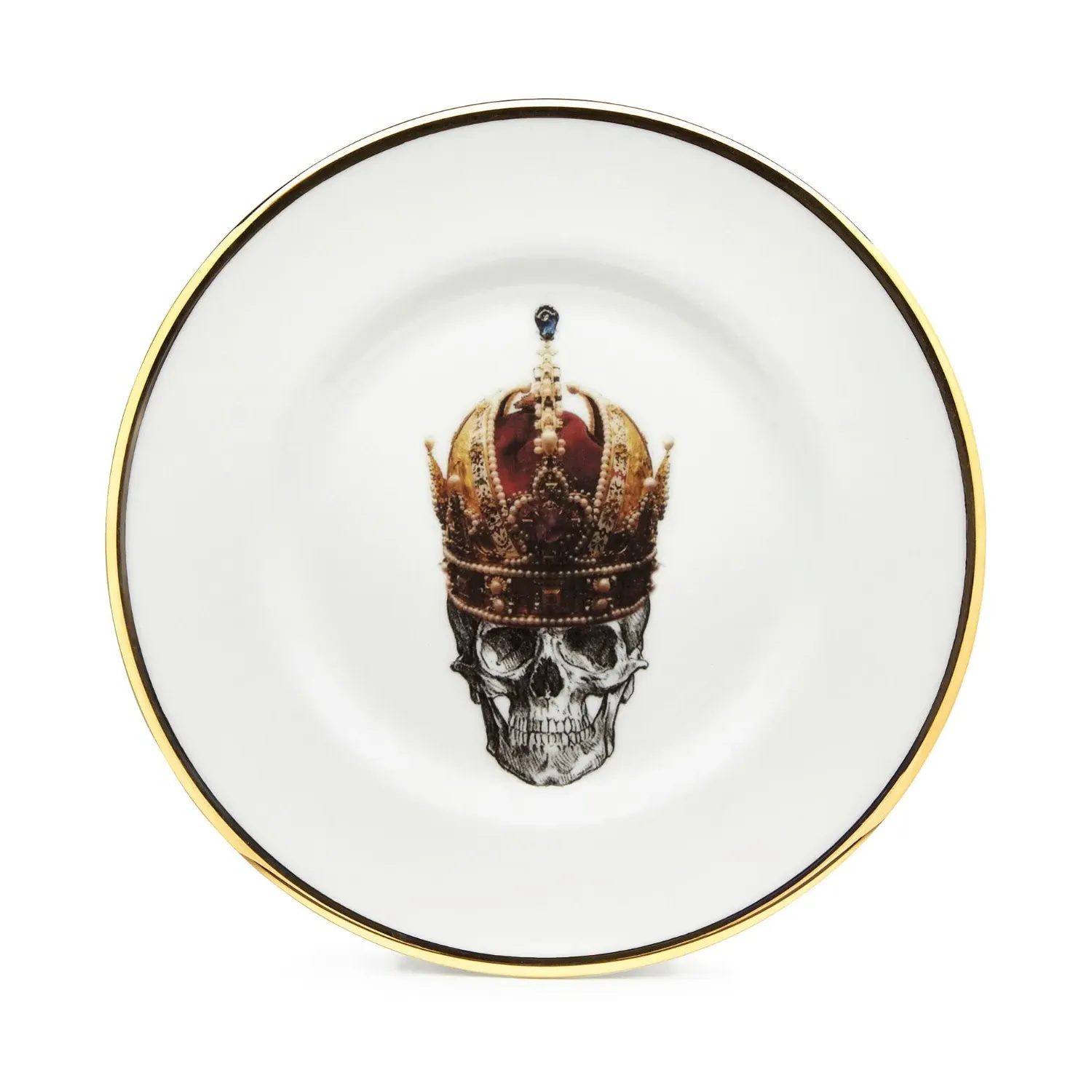 Skull In Red Crown Dessert Plate - White, Bone China image