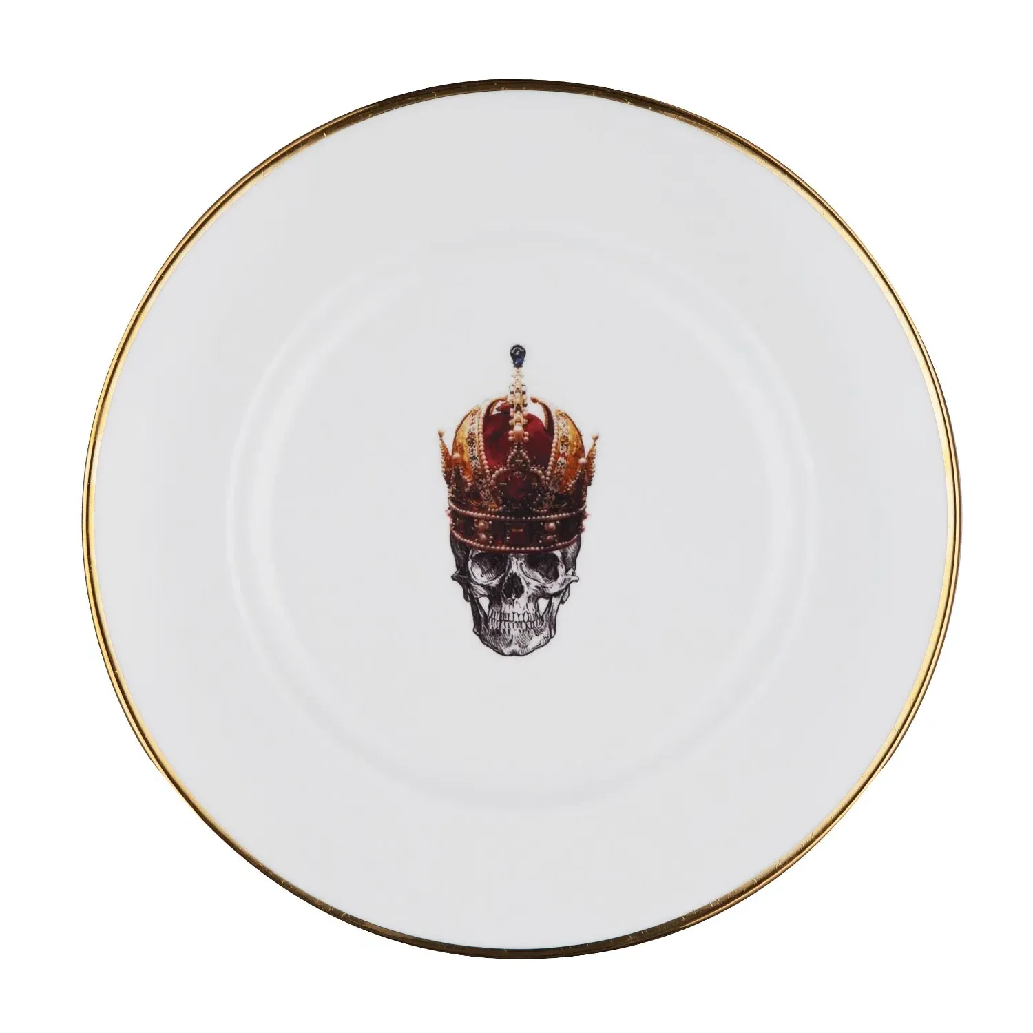Skull In Red Crown Dinner Plate - White, Bone China