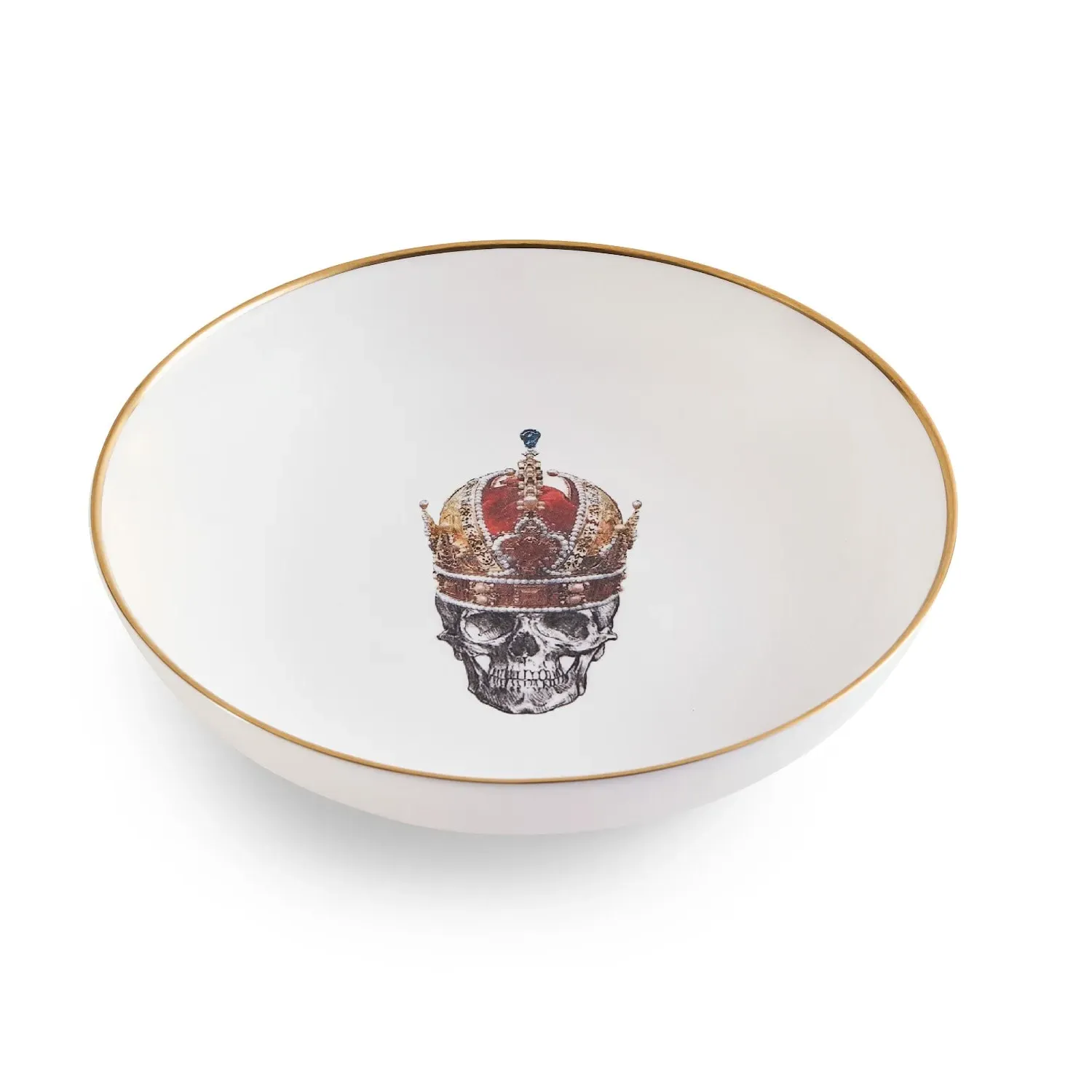 Skull In Red Crown Pasta Bowl - Gold, Bone China