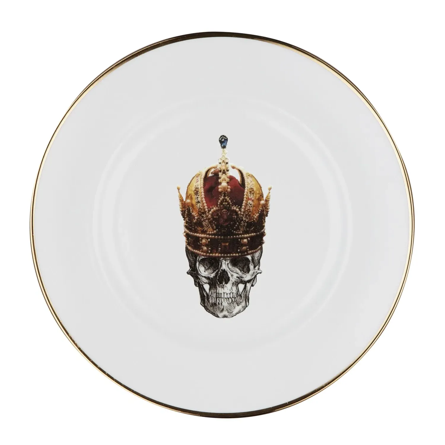 Skull In Red Crown Salad Plate - White, Bone China
