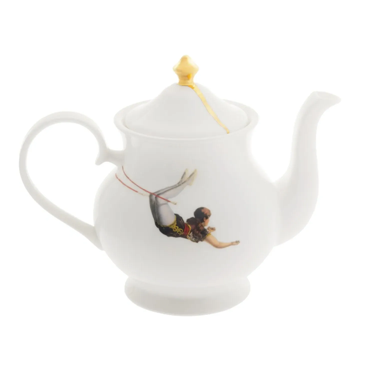 Trapeze Bone China Teapot - White, Gold image