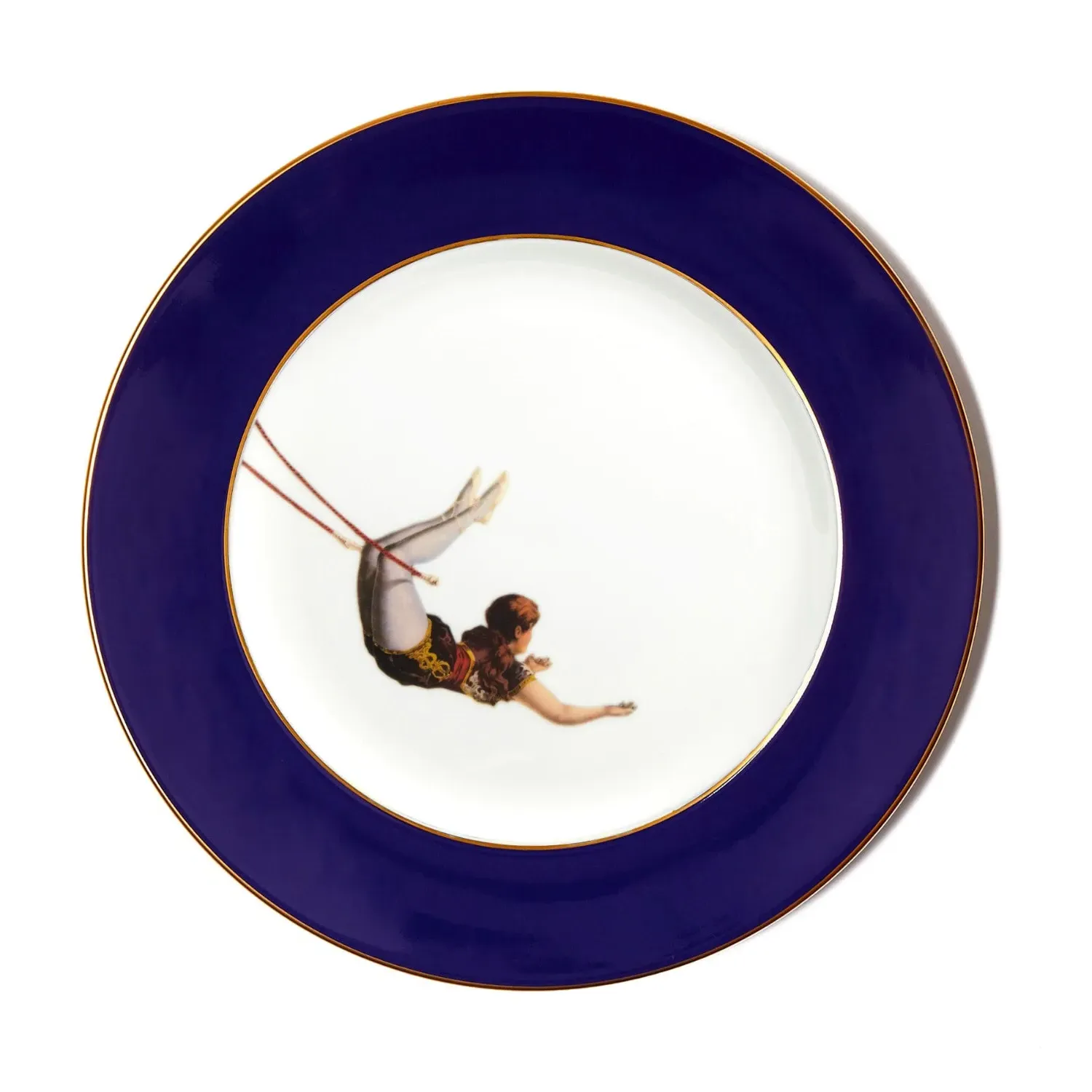 Trapeze Girl Cobalt Blue Dinner Plate - Gold, Bone China