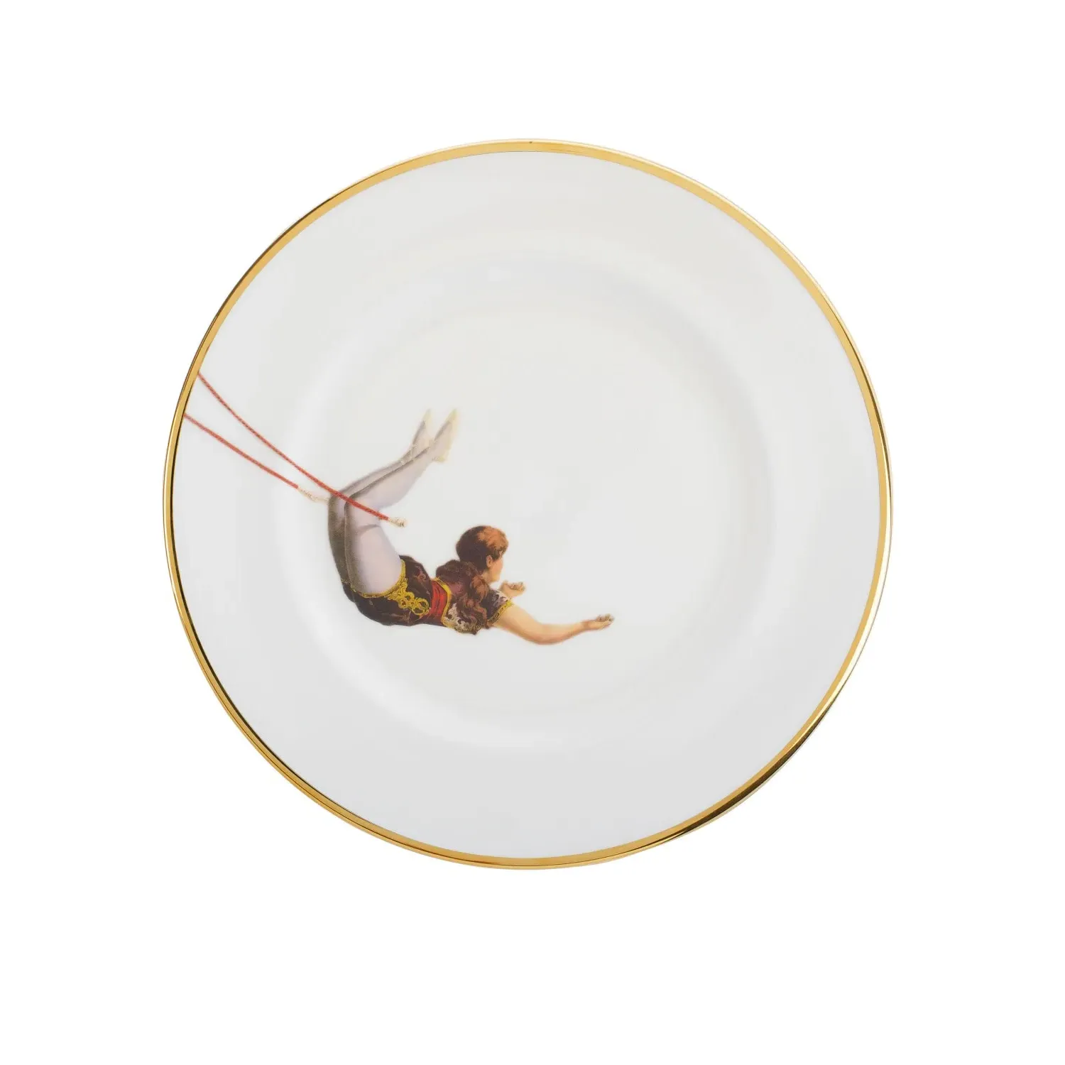 Trapeze Girl Dessert Plate - White, Gold image