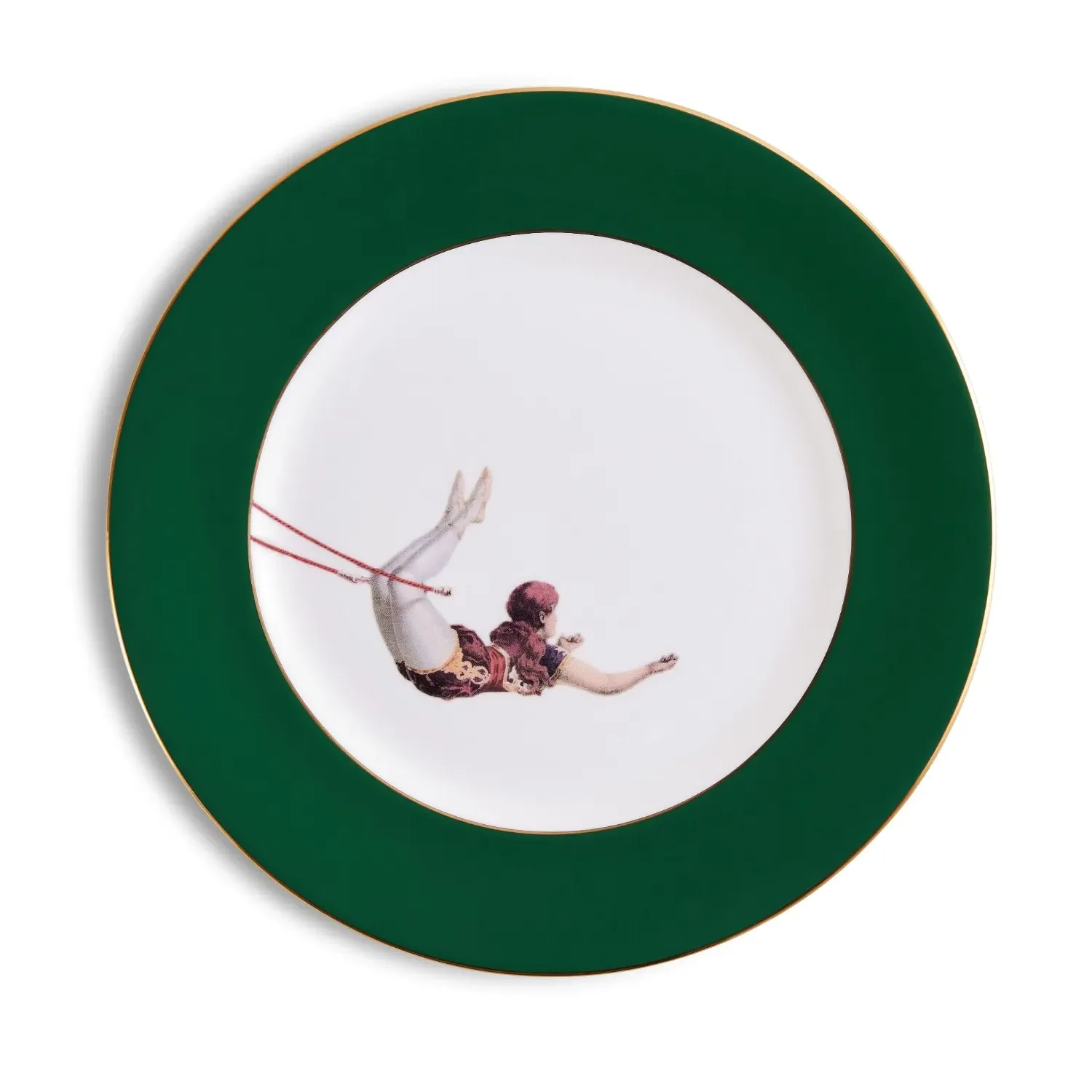 Trapeze Girl Forest Green Dinner Plate - Gold, Bone China
