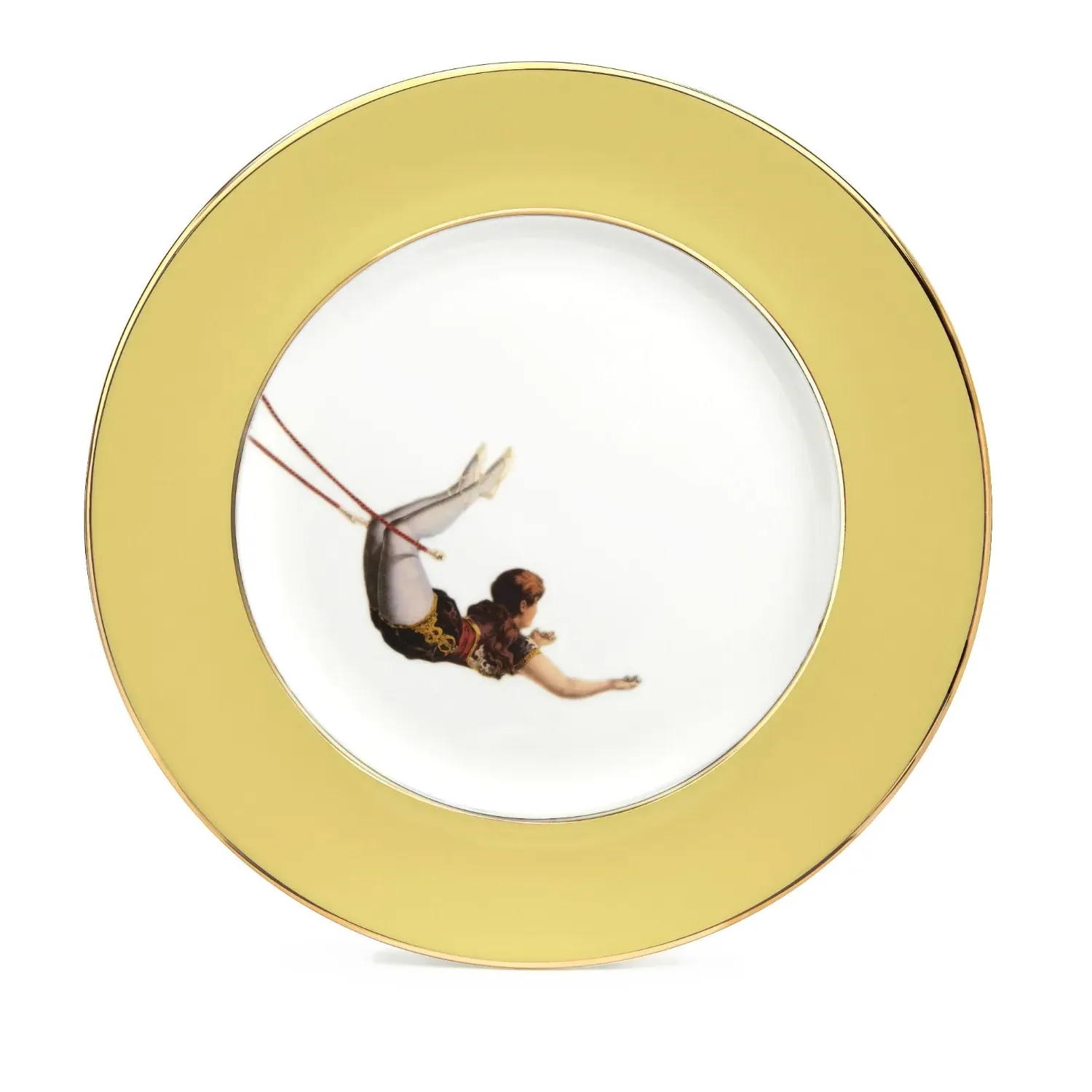 Trapeze Girl Yellow Dinner Plate - Gold, Bone China
