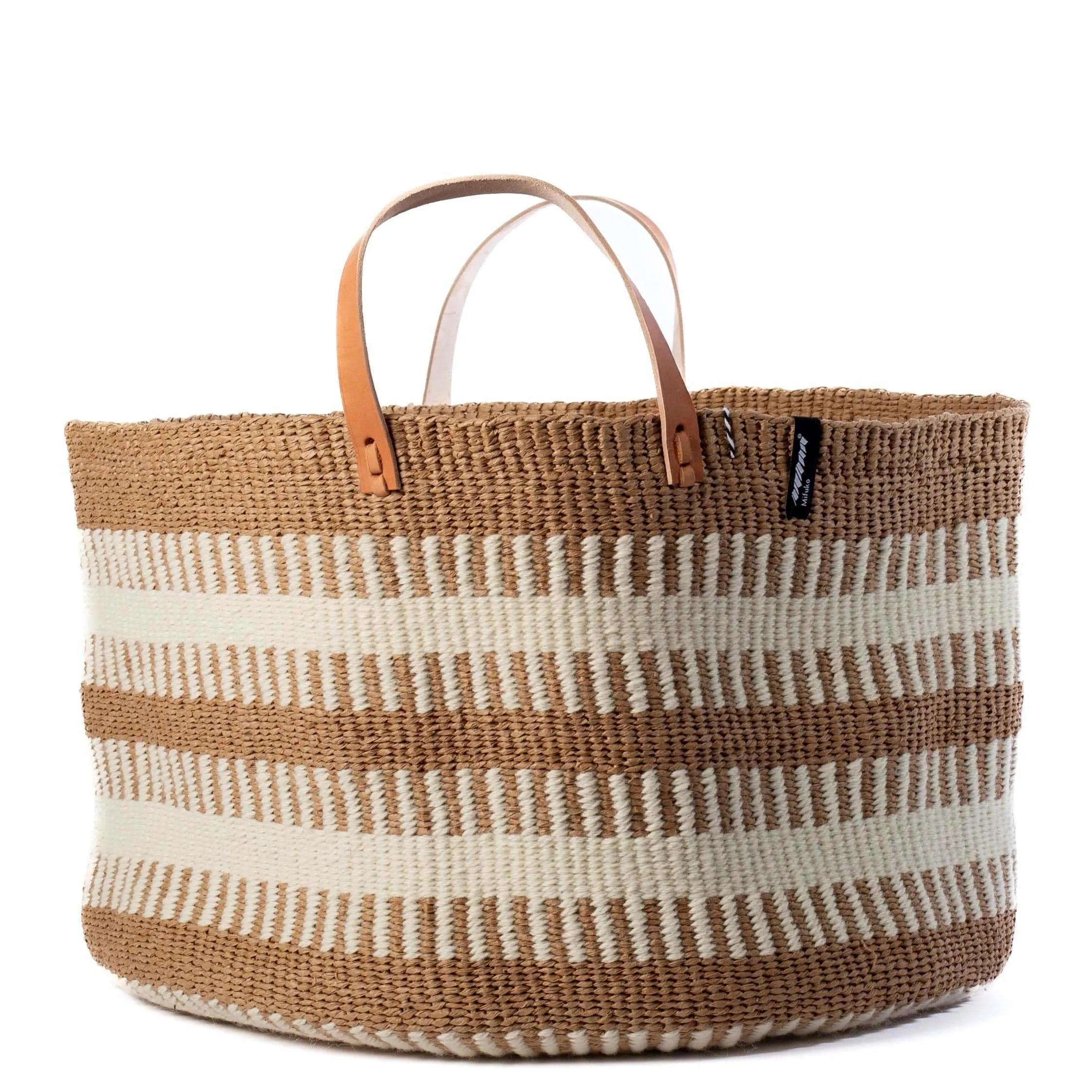 Pamba XXL Floor Basket with Handles - White, Rib Weave