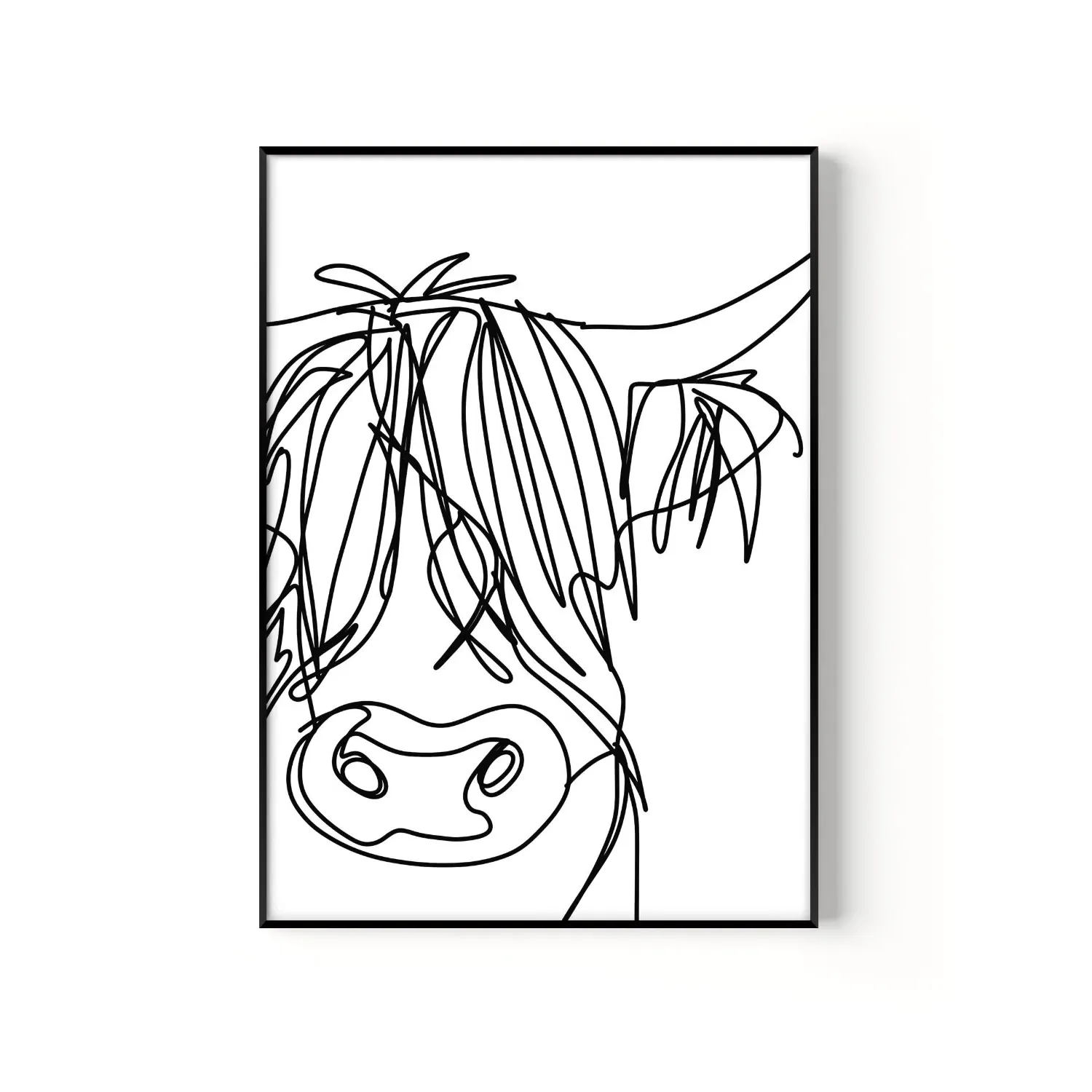 A3 Highland Cow Art Print - Black/White