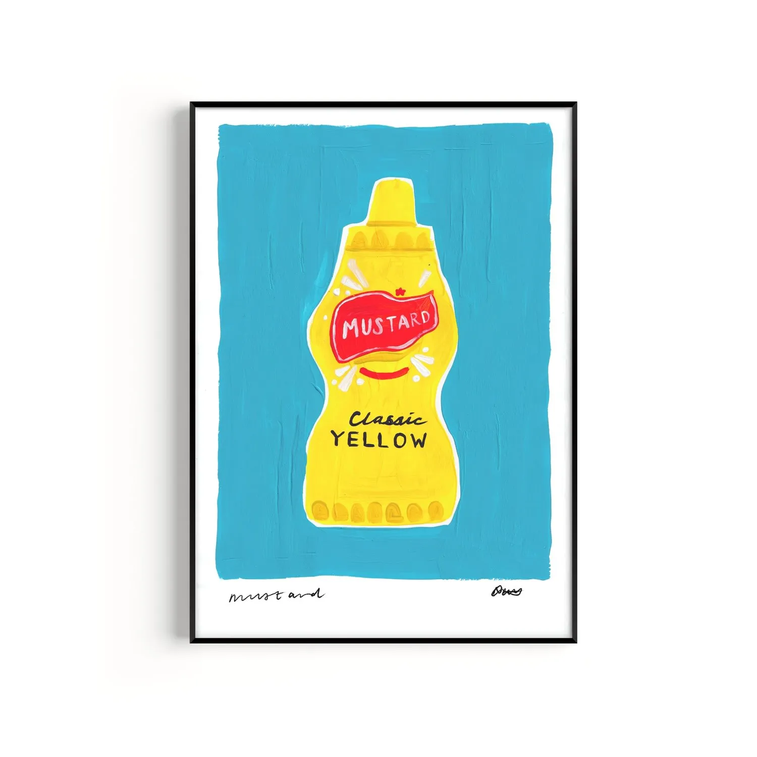 A3 Mustard Hand Painted Art Print - Blue image