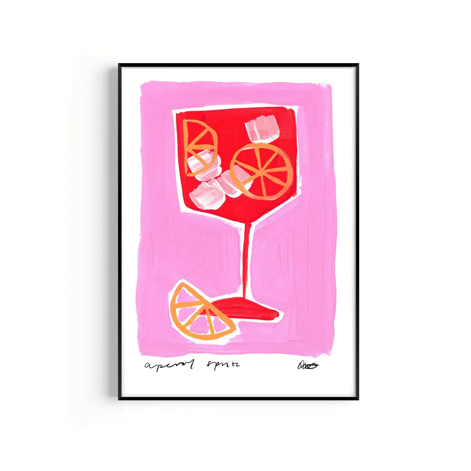 Aperol Spritz A3 Hand Painted Art Print - Pink