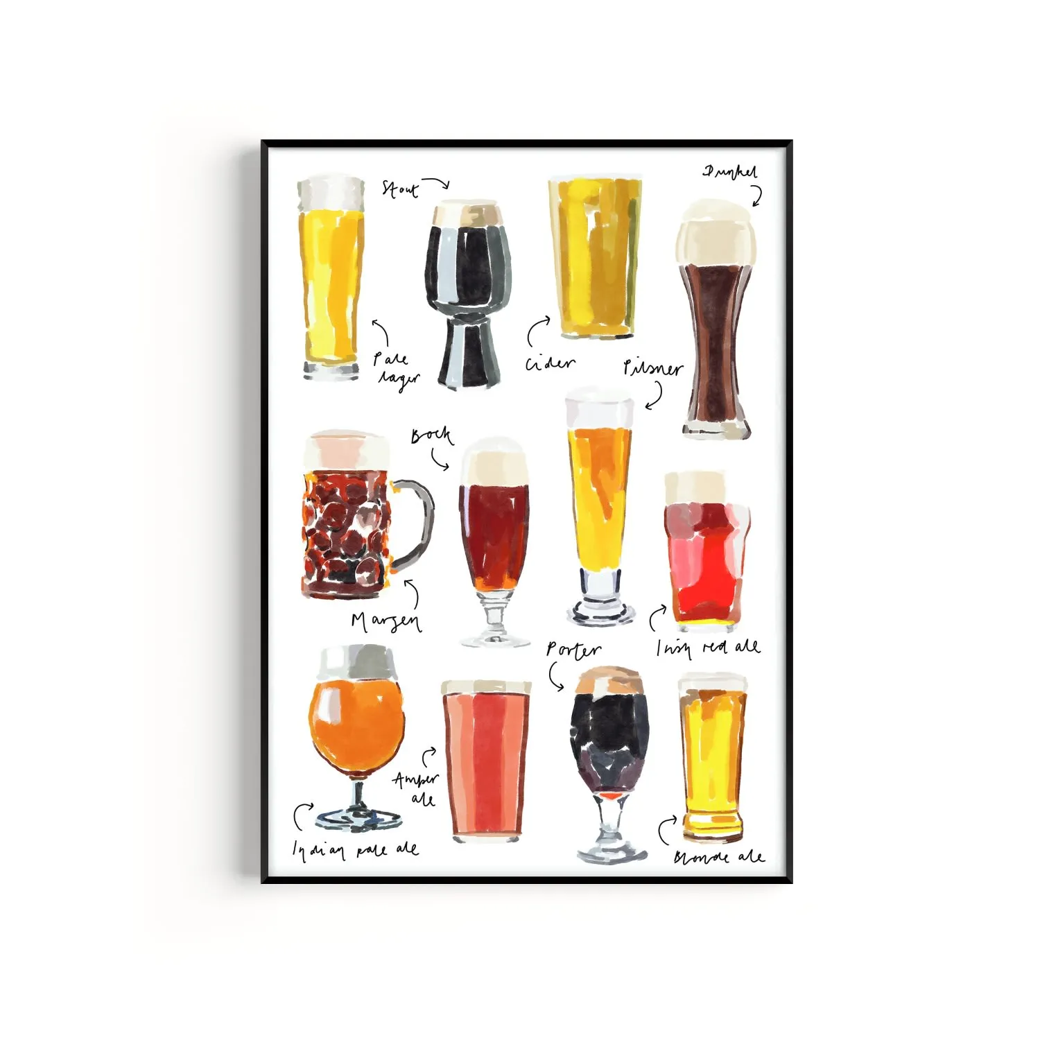 Beer Hand Painted A2 Art Print - Gold/Orange