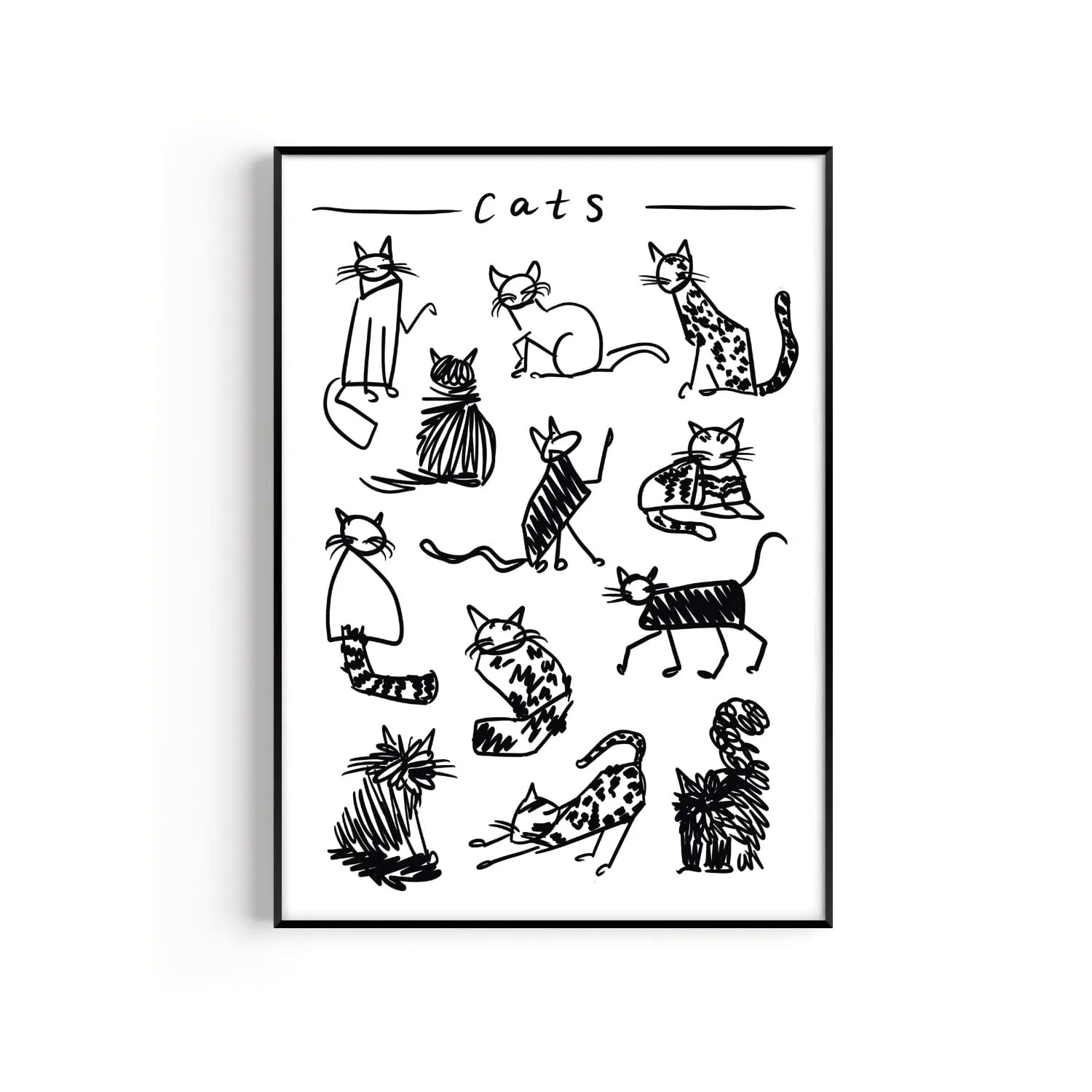 Cat A2 Art Print - Black/White