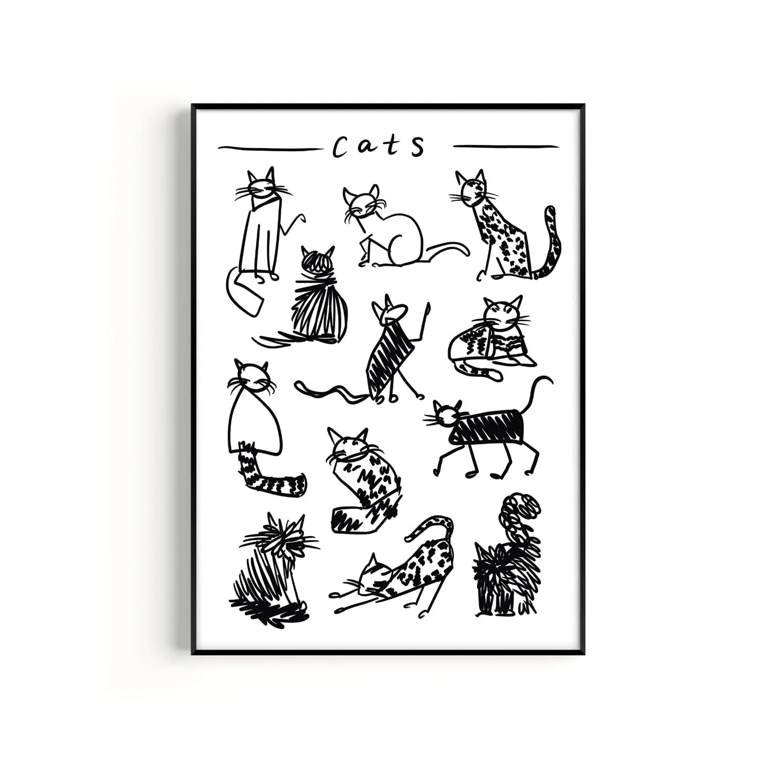 Cat A3 Art Print - Black/White