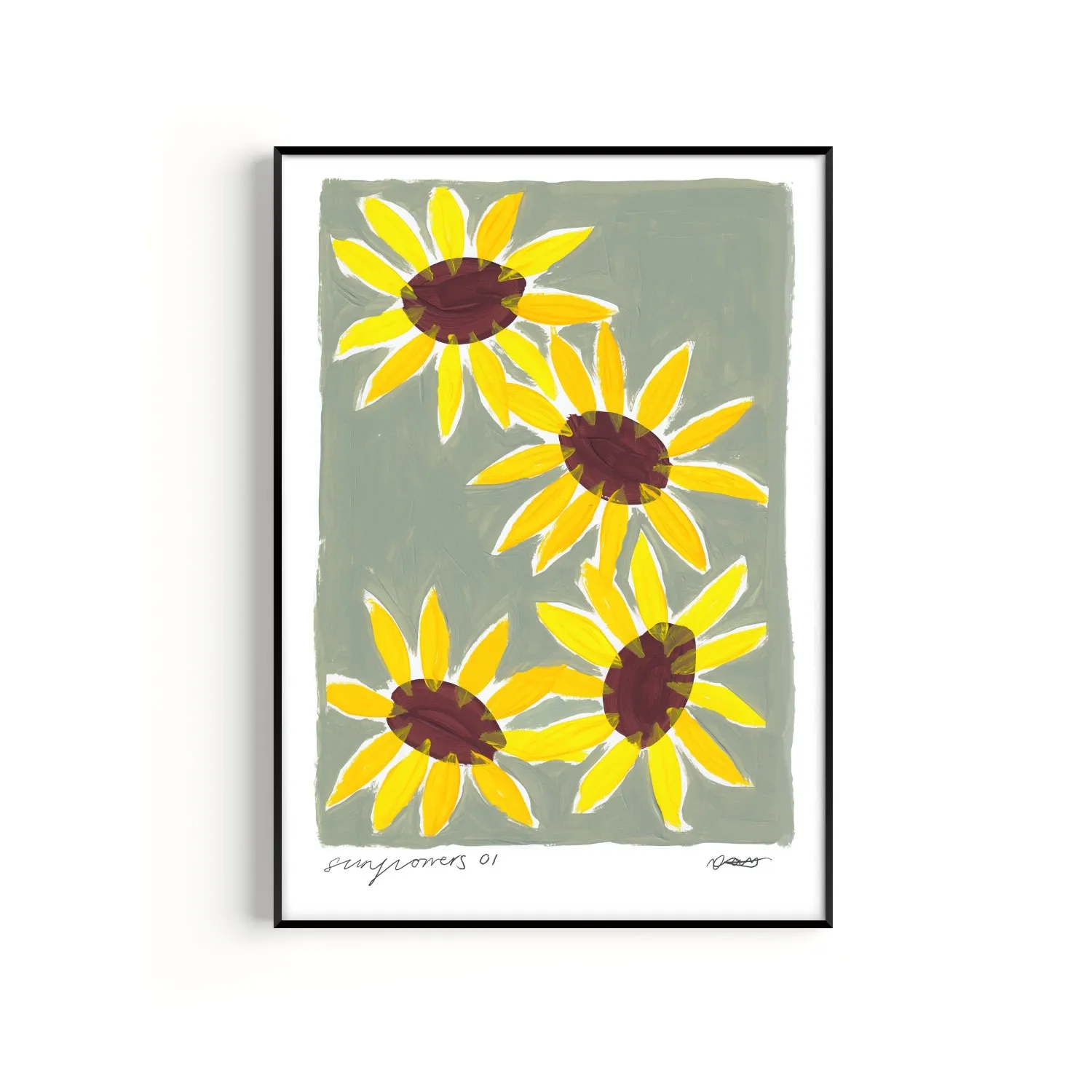 Neutrals Sunflowers A2 Art Print - Hand Painted image