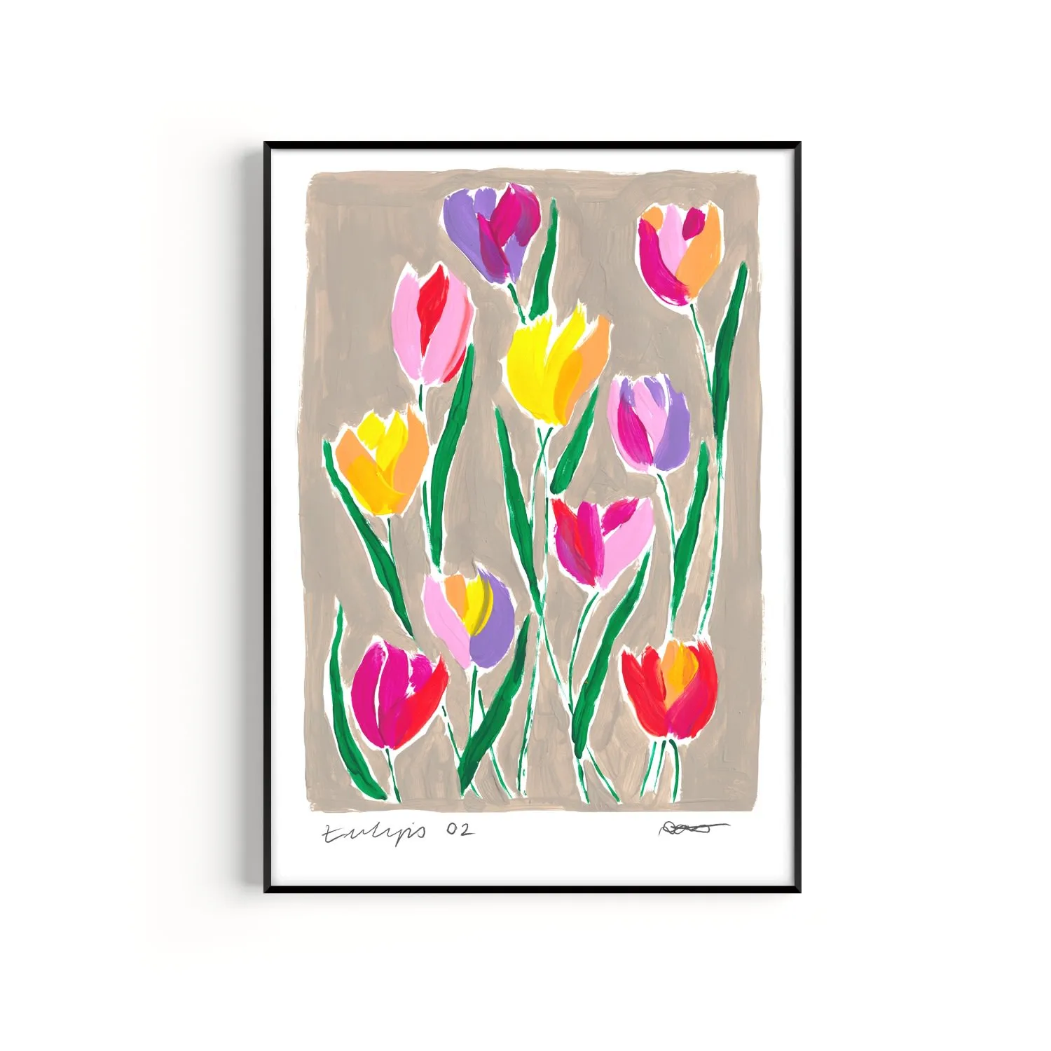 Neutrals Tulips A2 Art Print - Hand Painted