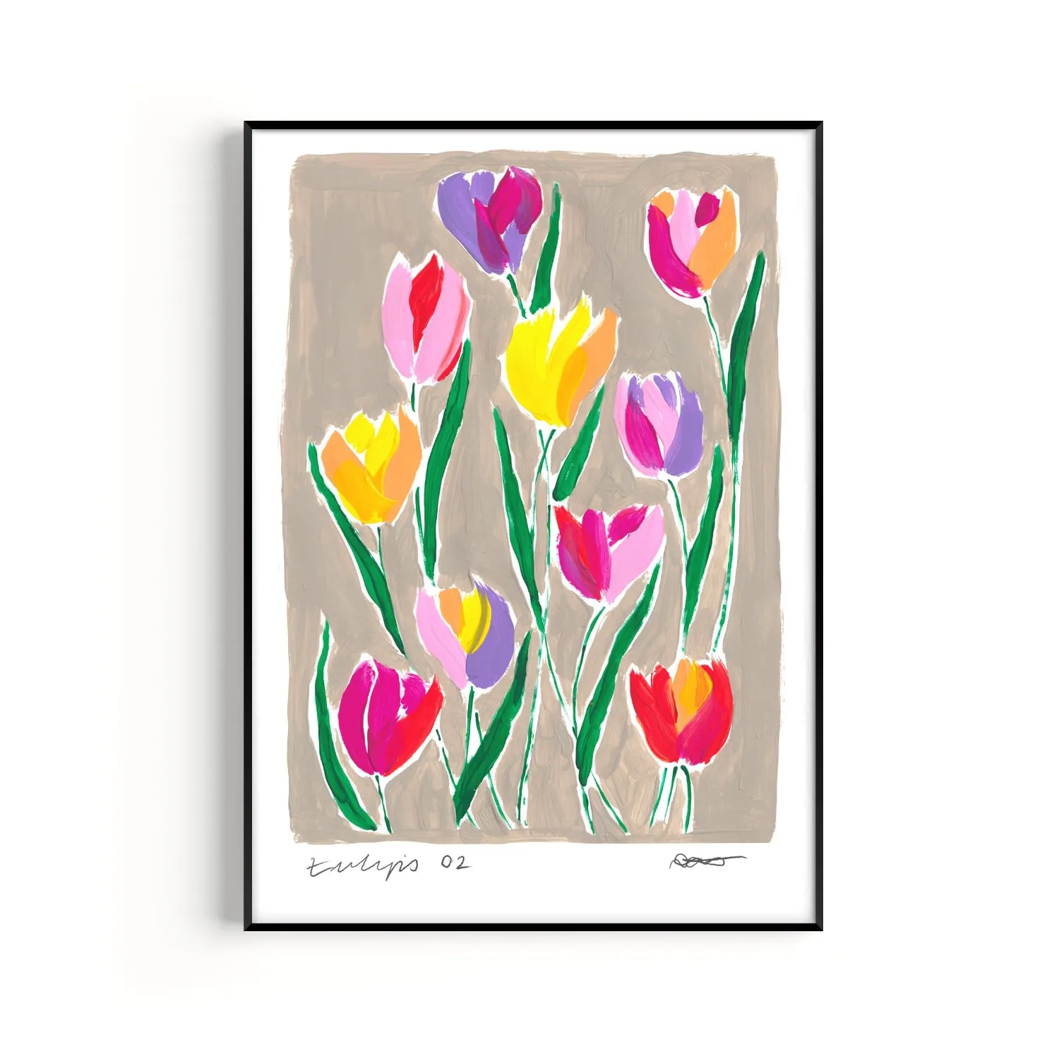 Neutrals Tulips A3 Art Print - Hand Painted image