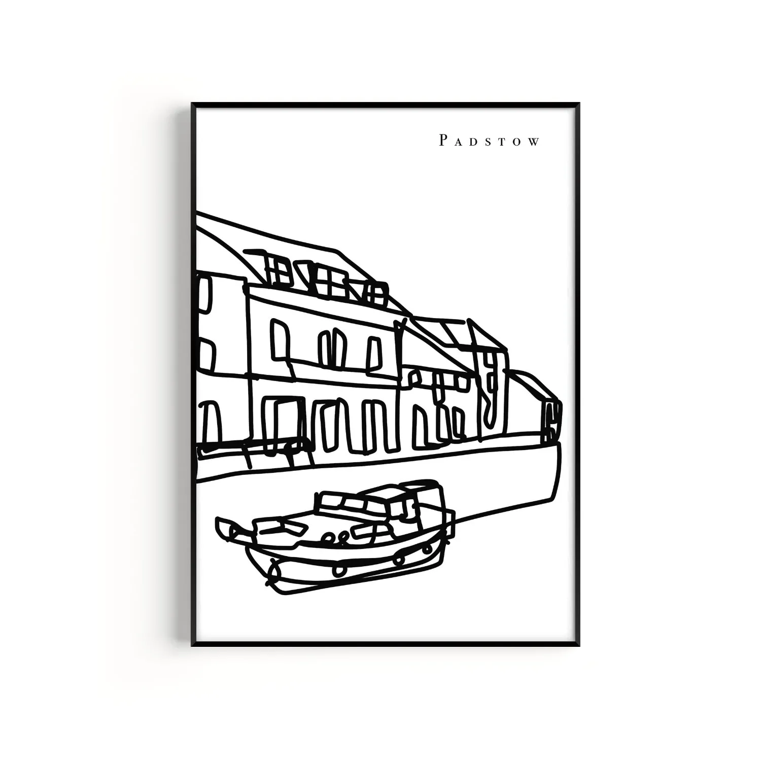 Padstow A2 Art Print - Black/White
