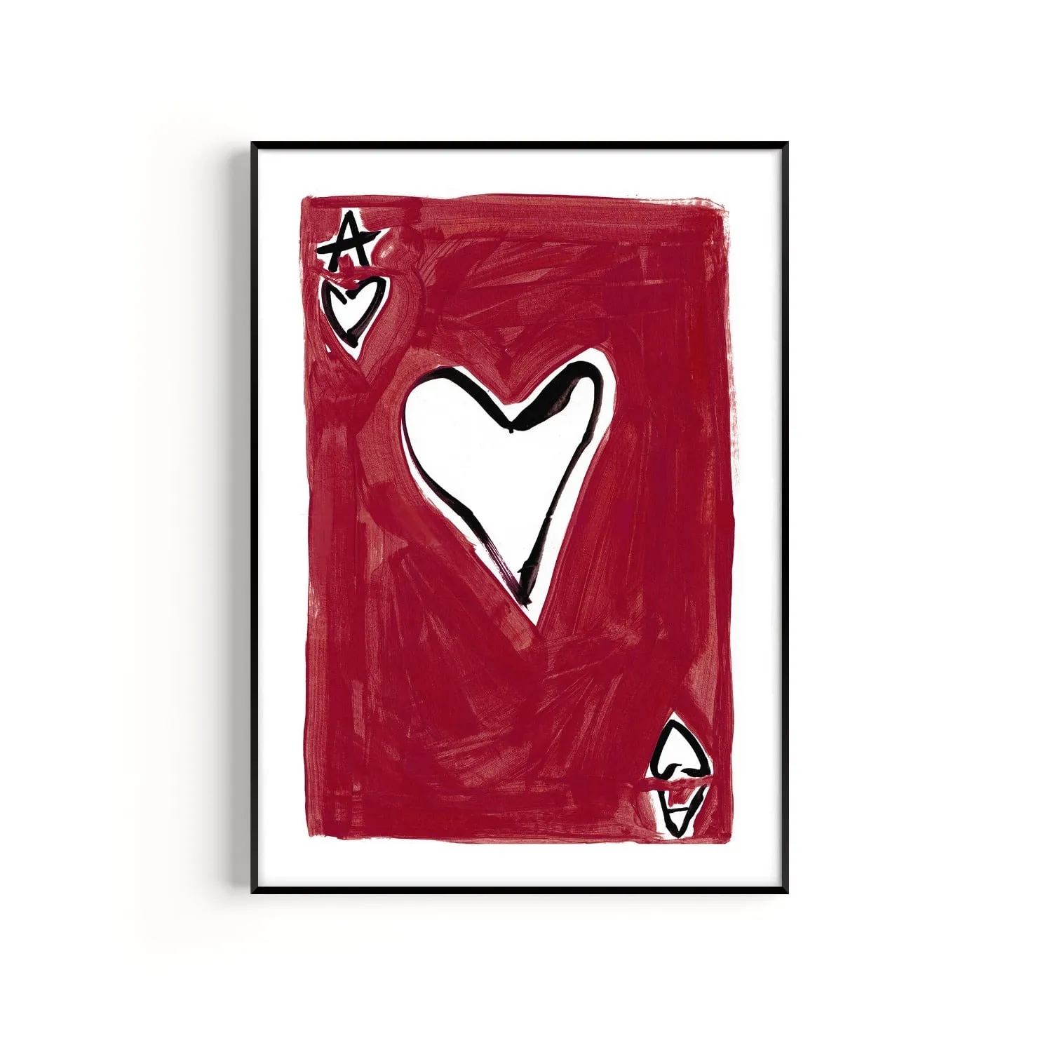 Red Ace Of Hearts A2 Hand Painted Art Print - Red