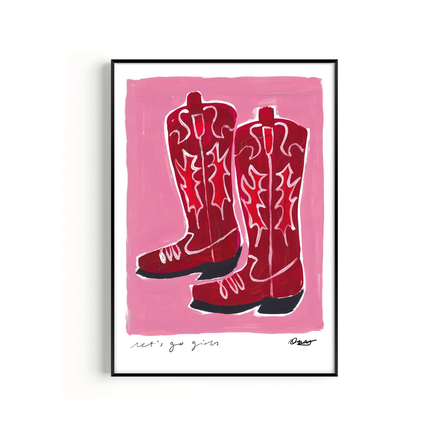 Red Cowboy Boots A3 Art Print - Red