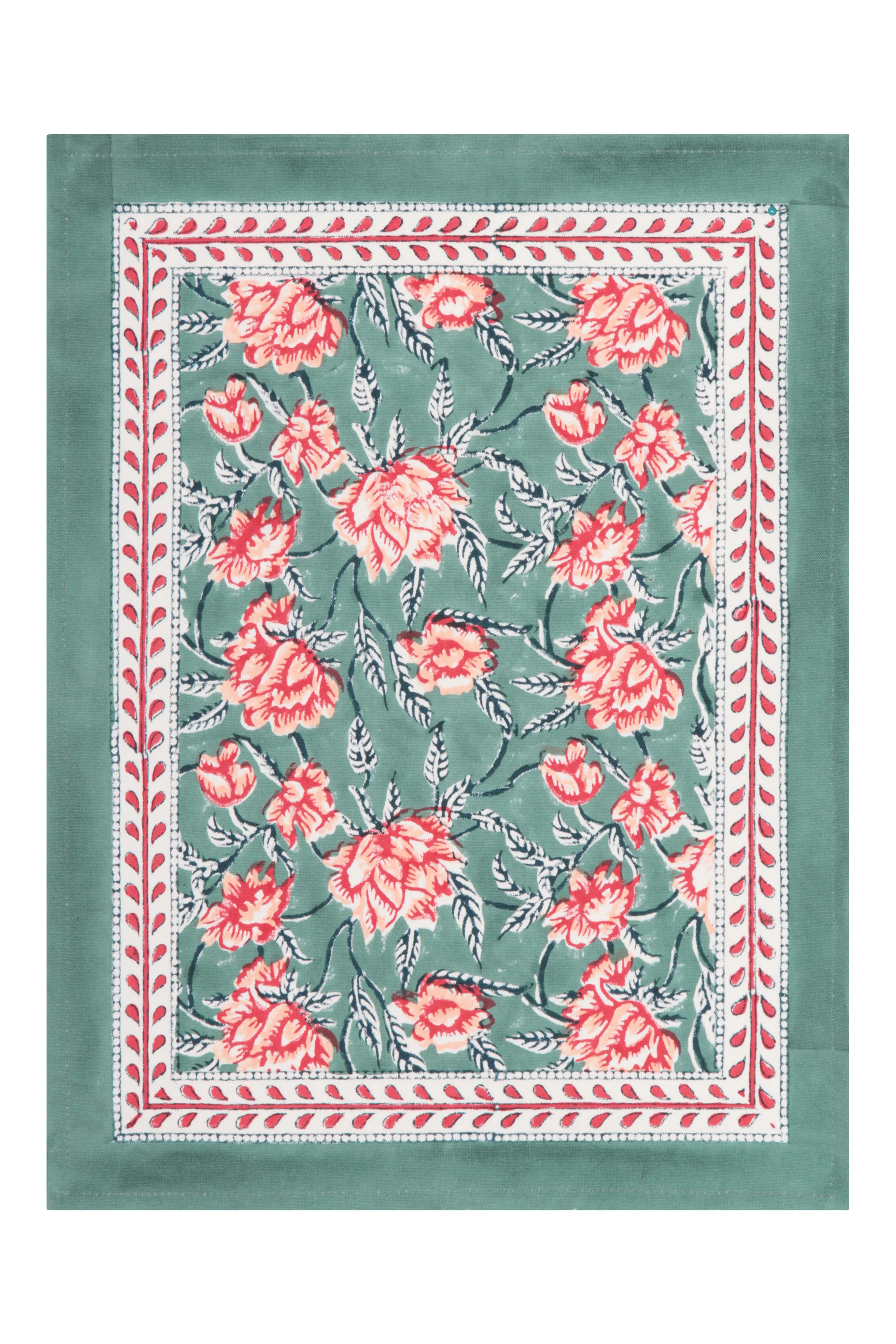 Bordered Place Mat - Green, Cotton