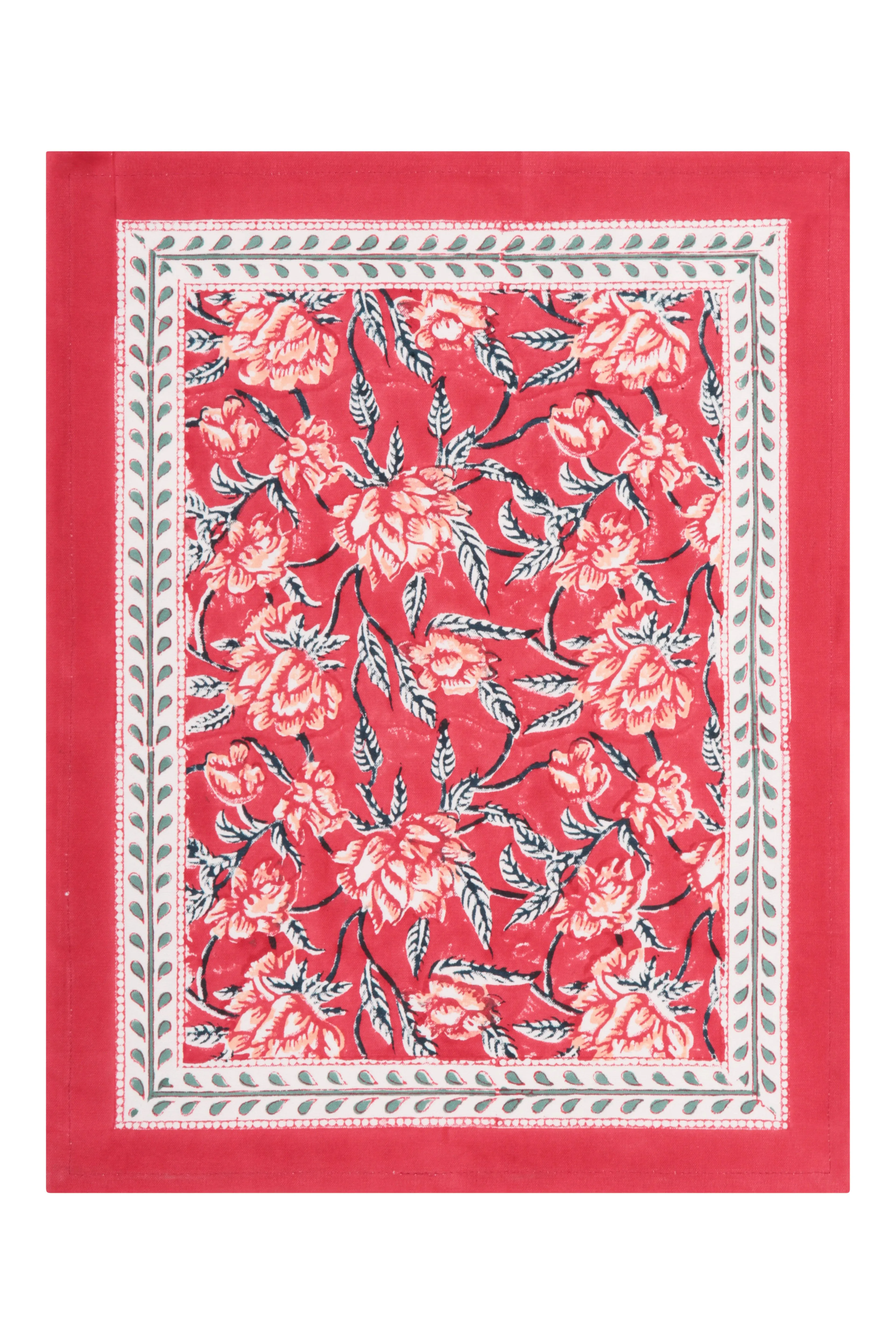 Bordered Place Mat - Red, Cotton