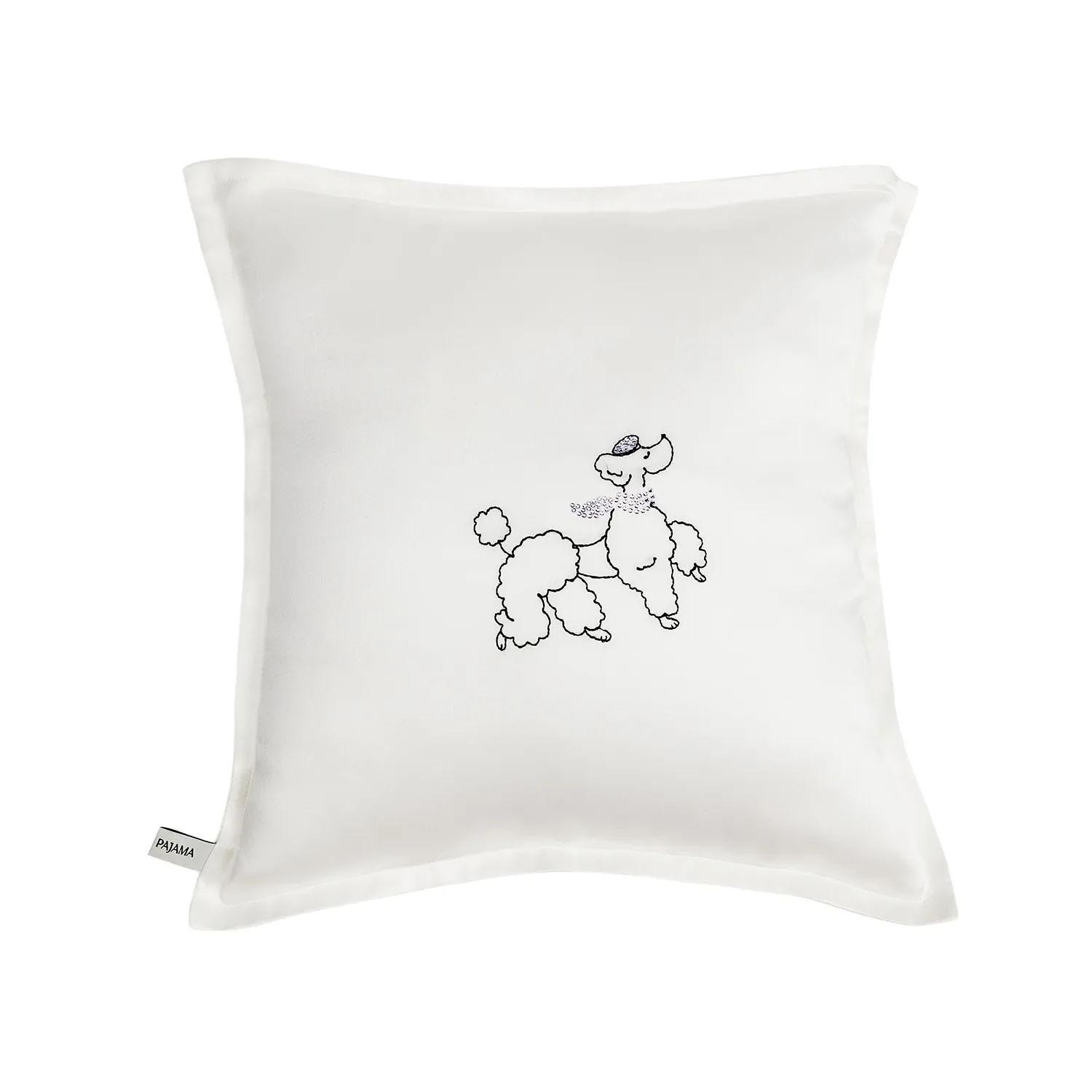 Diamond Poodles Throw Pillow Single Poodle - White, Silk
