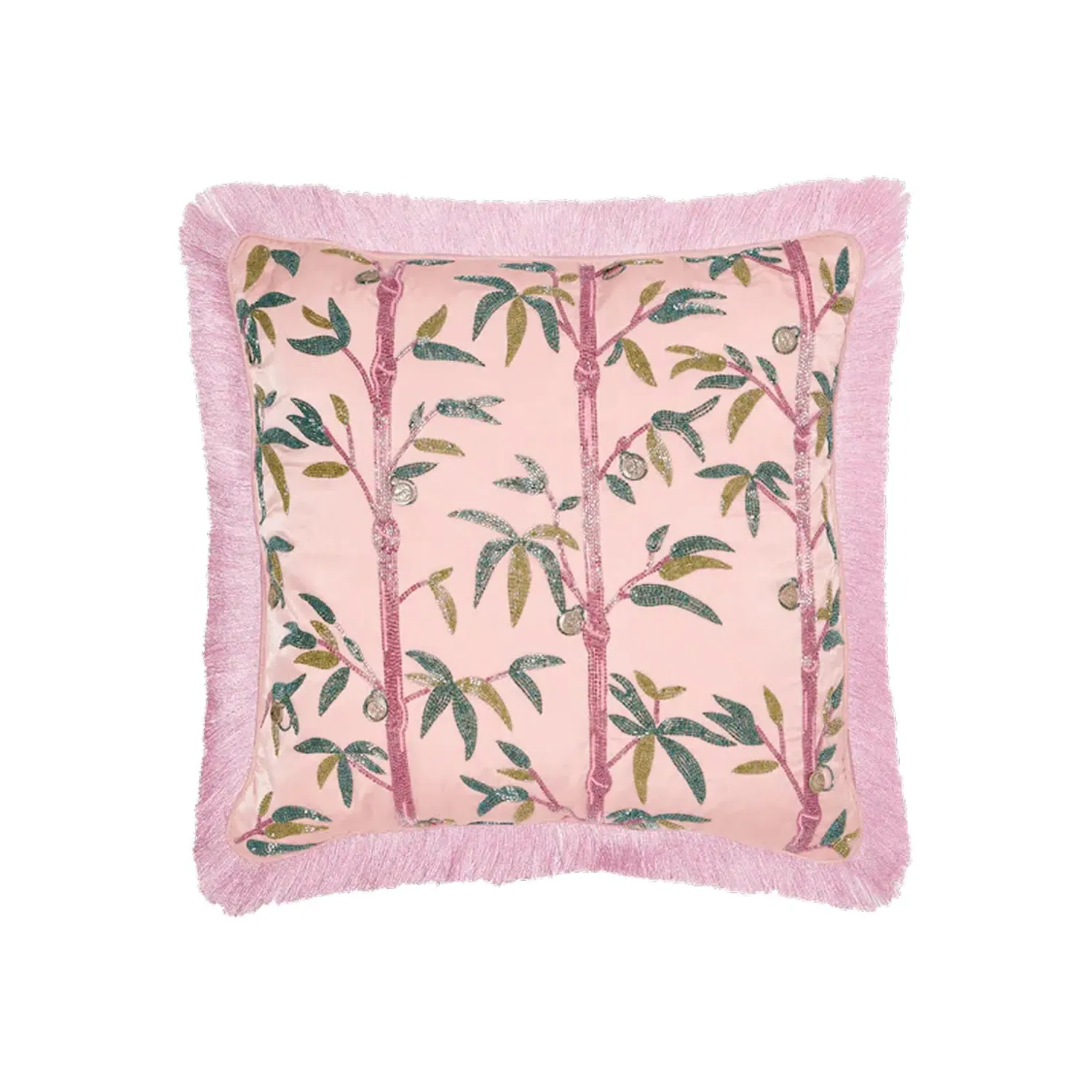 Pachira Cushion with Fringe Trim - Pink, Silk image