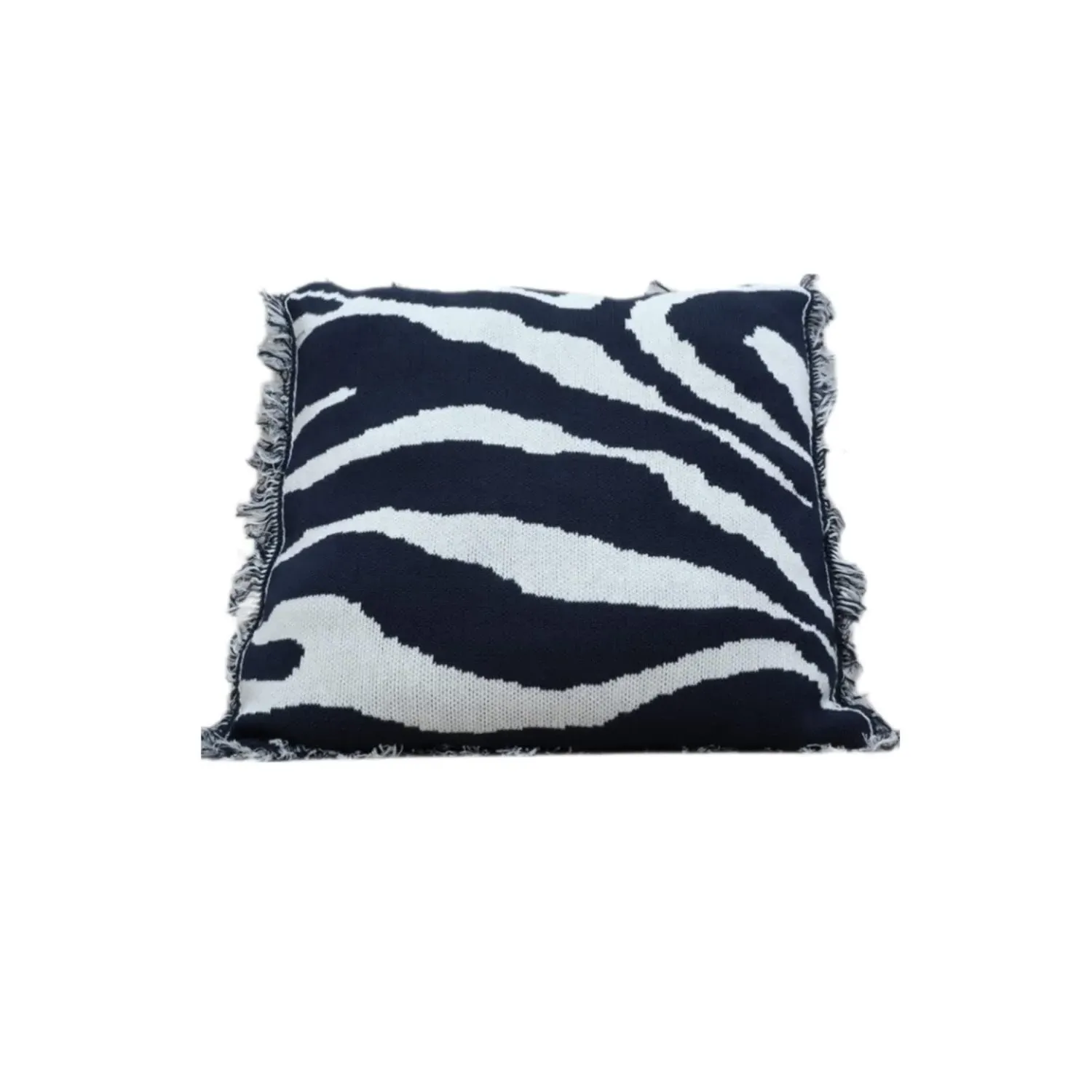 Zebra Organic Cotton Knitwear Throw Pillow Case - Navy