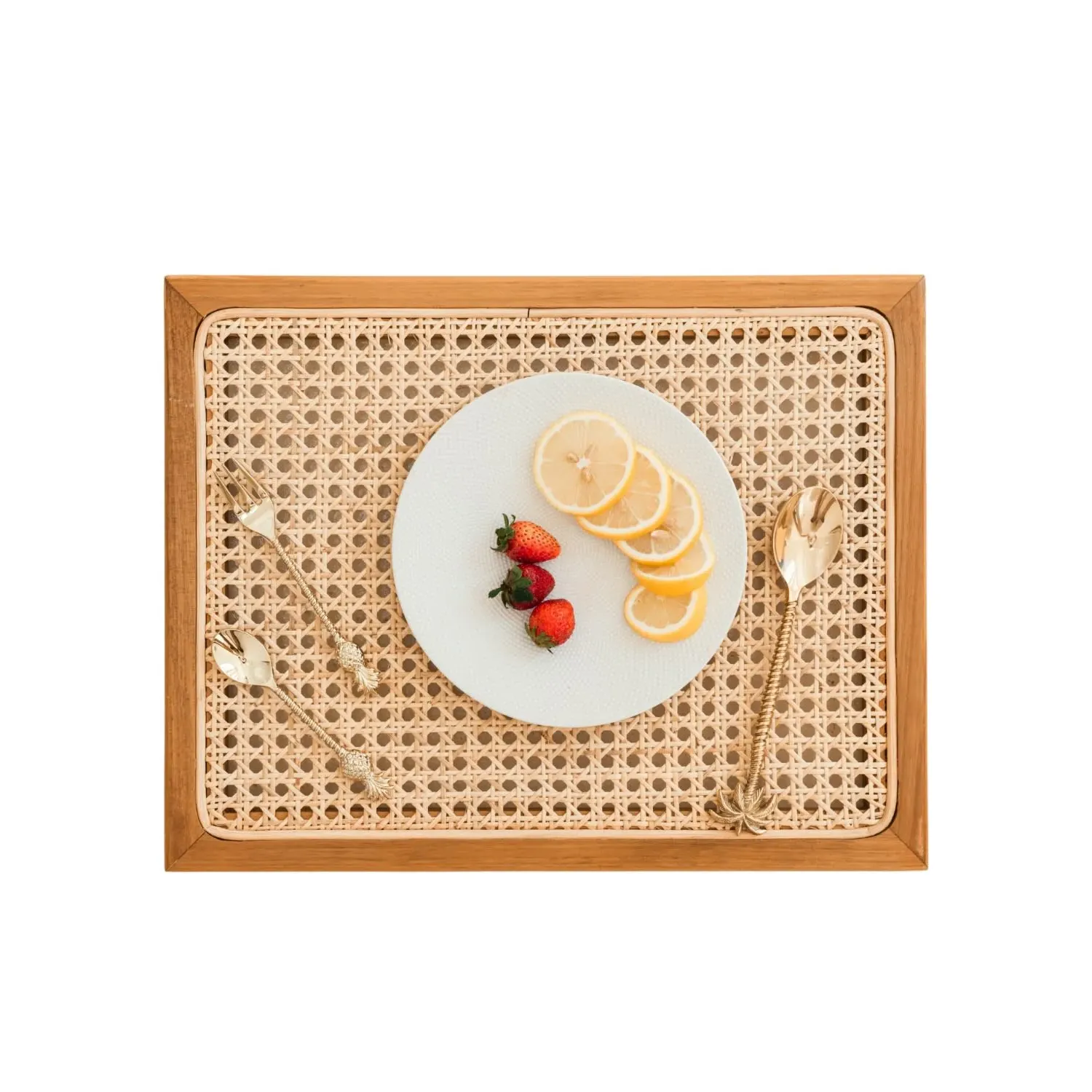 Ella Cane & Teakwood Decorative Tray - Brown