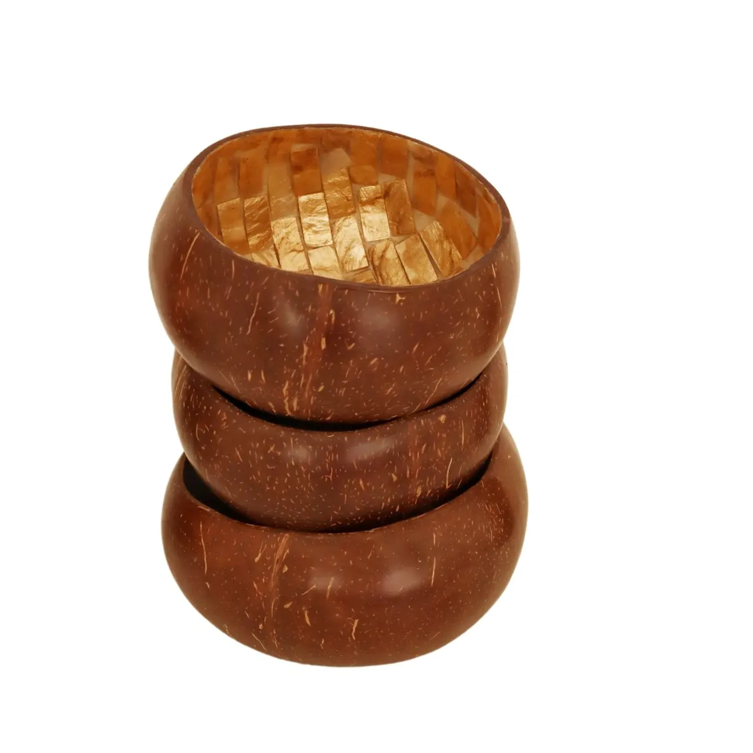 Isla Handcraft Coconut Bowl Set of 3 - Brown, Mother of Pearl