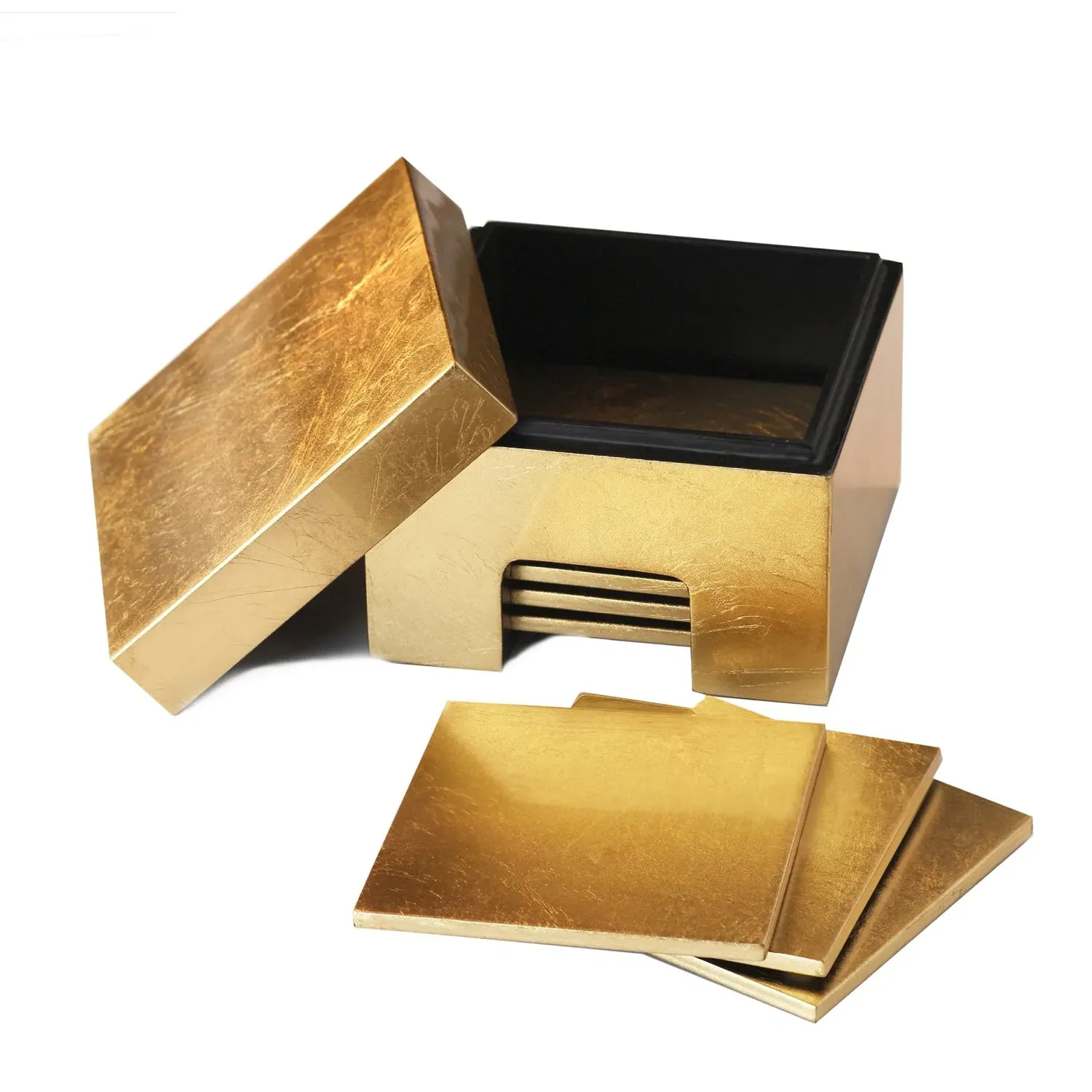 Coastbox Coaster Set with Storage Box - Gold, Wood image