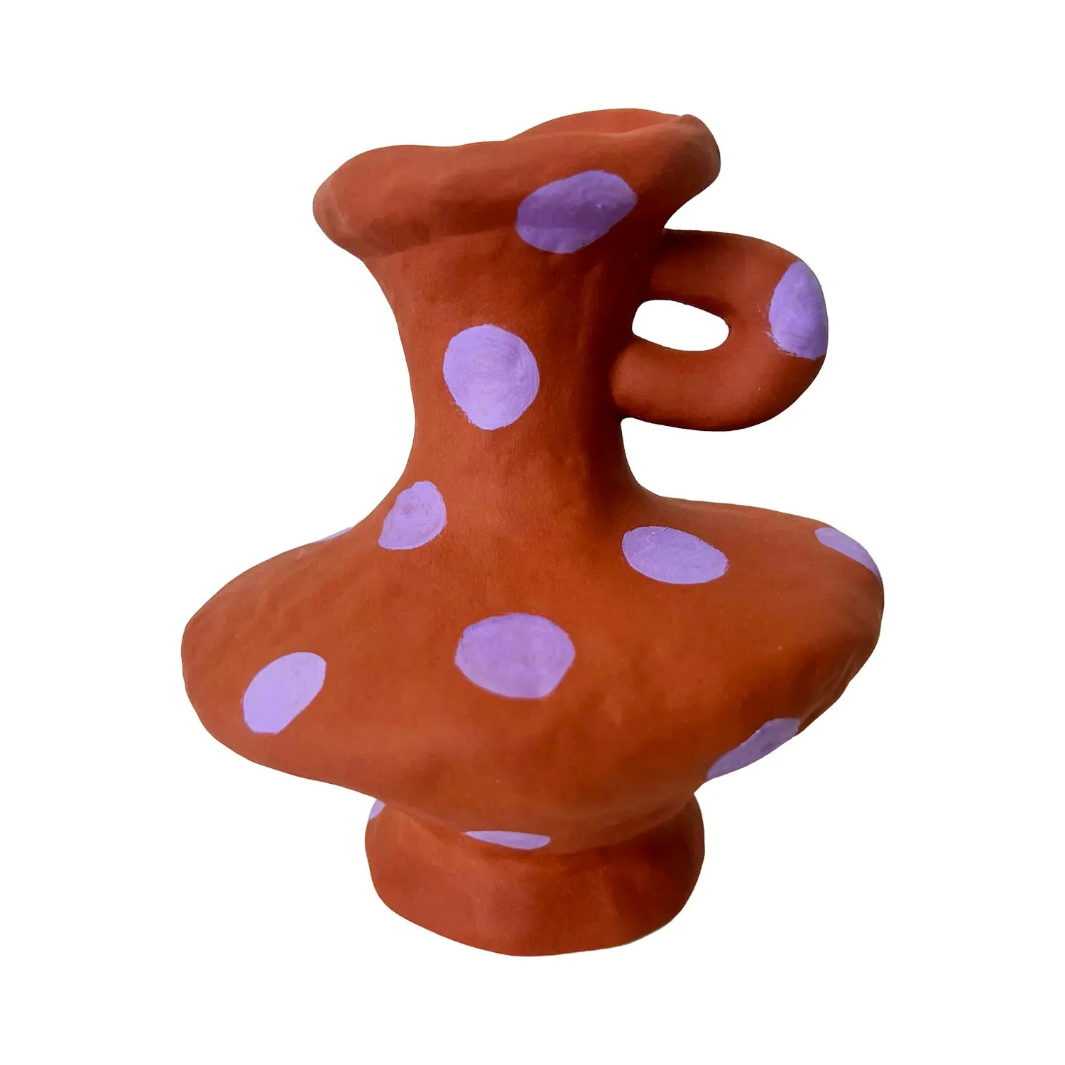 Clay Handle Vase with Polka Dots - Brown, Ceramic image