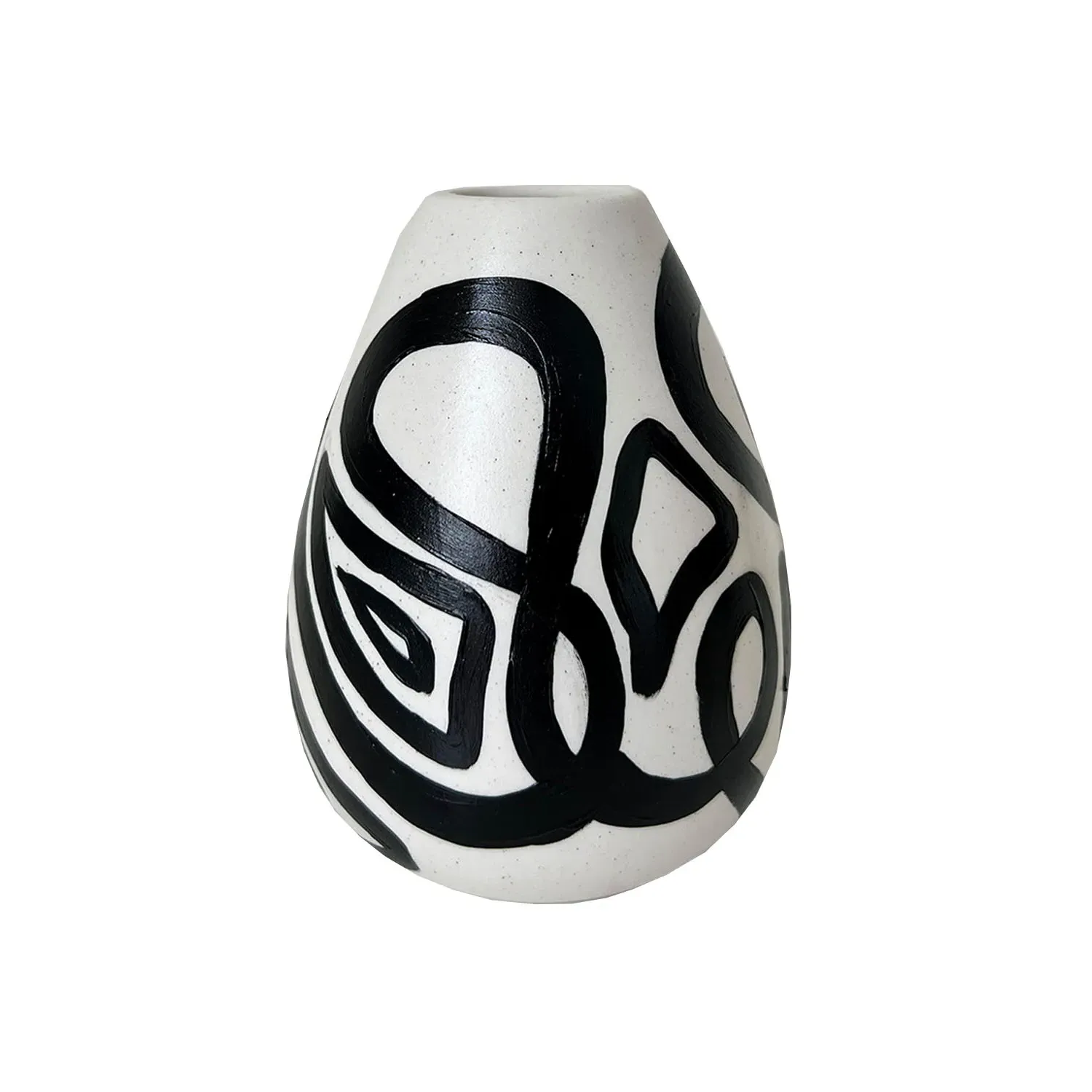 Mini Round Vase with Black Swirl - White, Ceramic