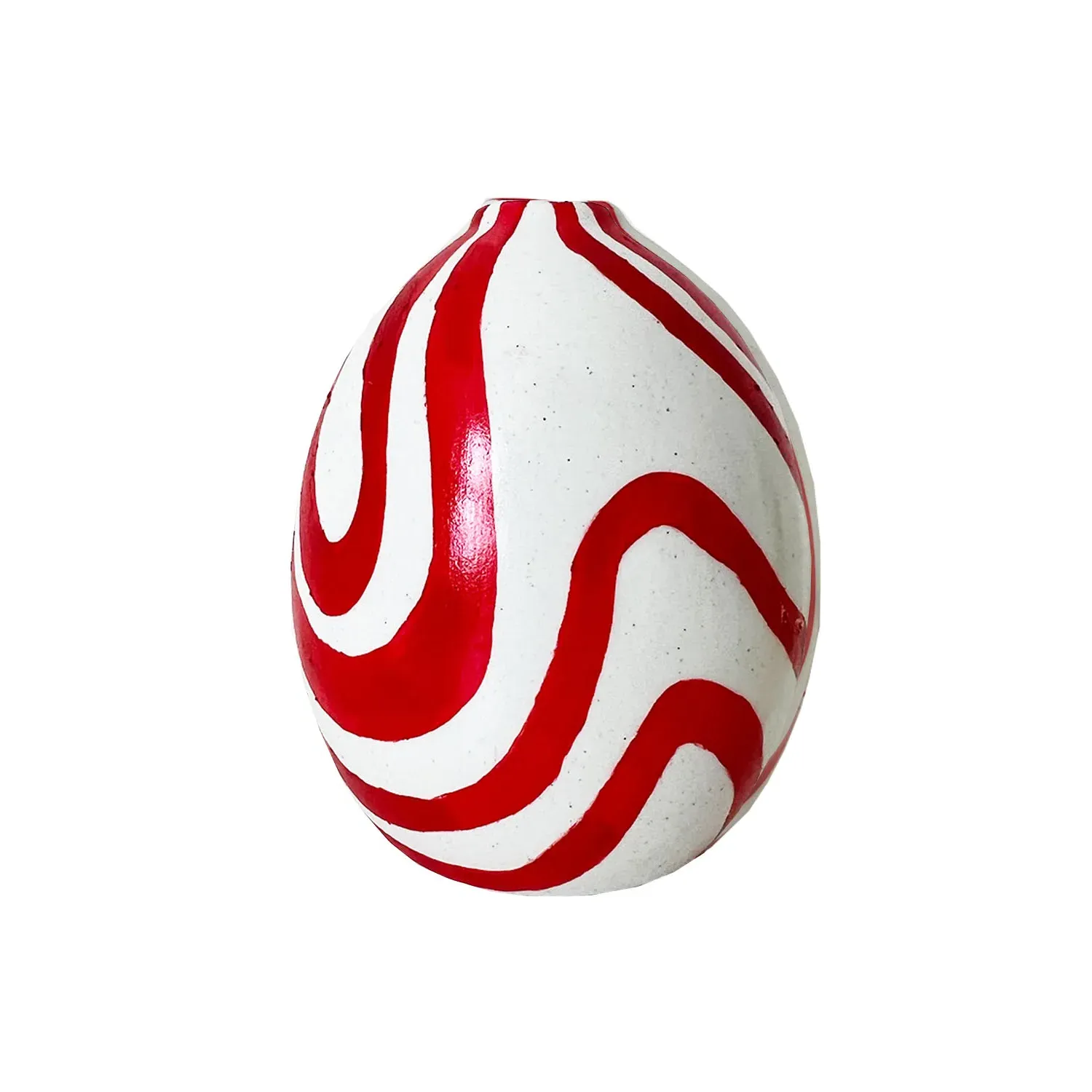 Mini Round Vase with Red Swirl - White, Ceramic
