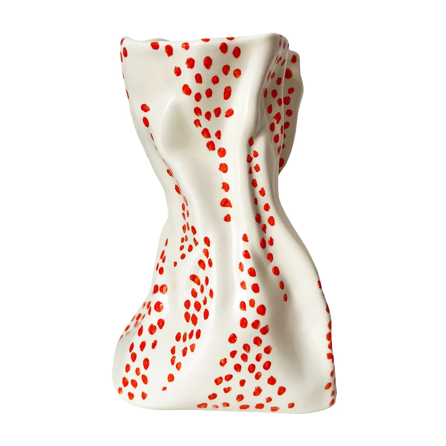 Neutrals Crinkle Vase with Orange Dots - Cream, Ceramic