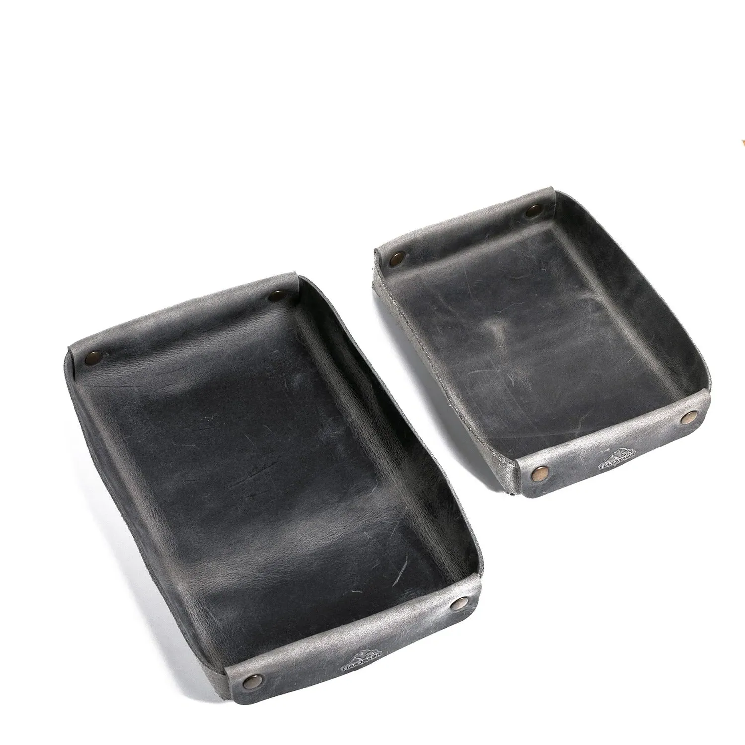 Leather Valet Tray Set of 2 - Grey