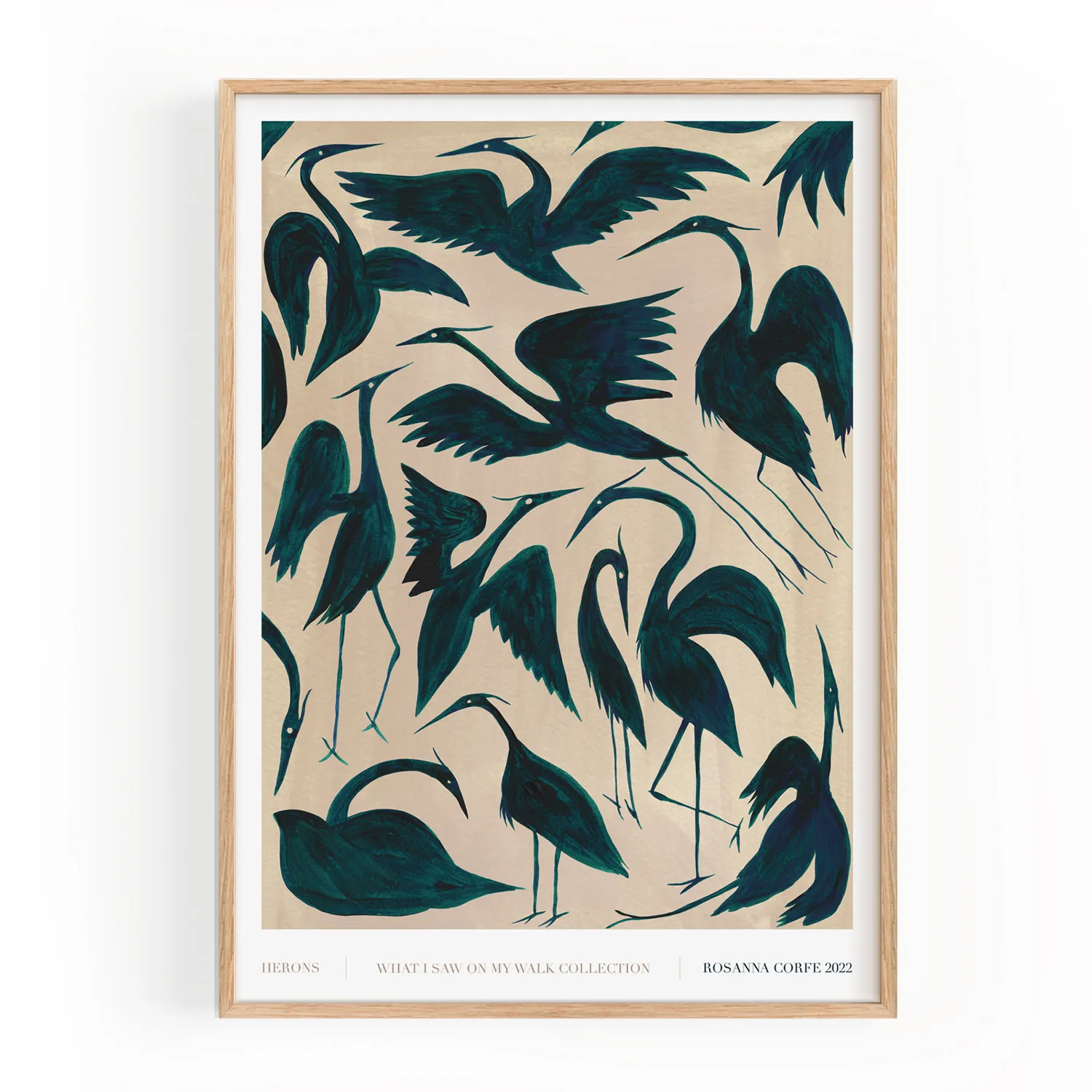 A1 Herons Wall Print - Dark Teal