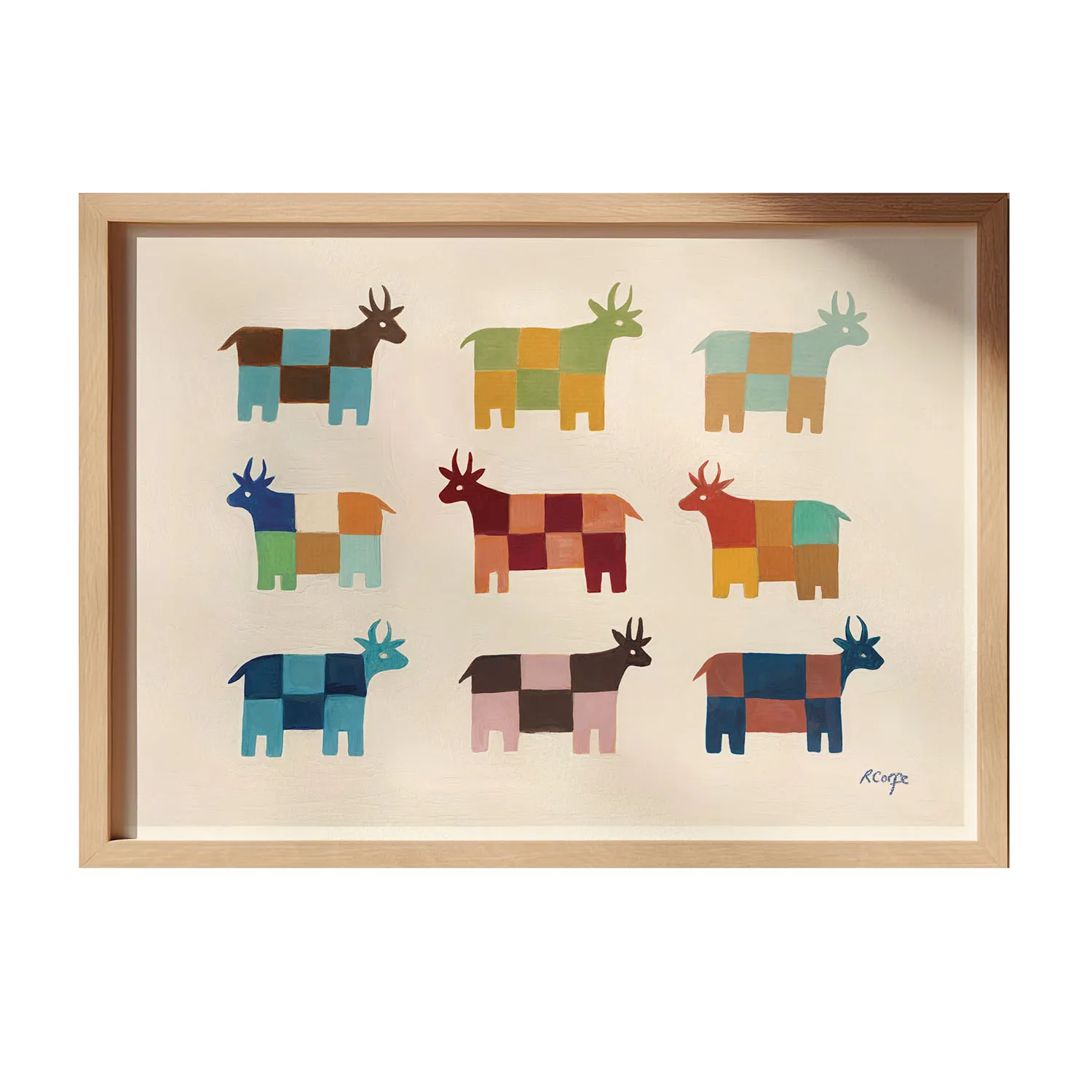A2 Moo Patchwork Cow Art Print - White