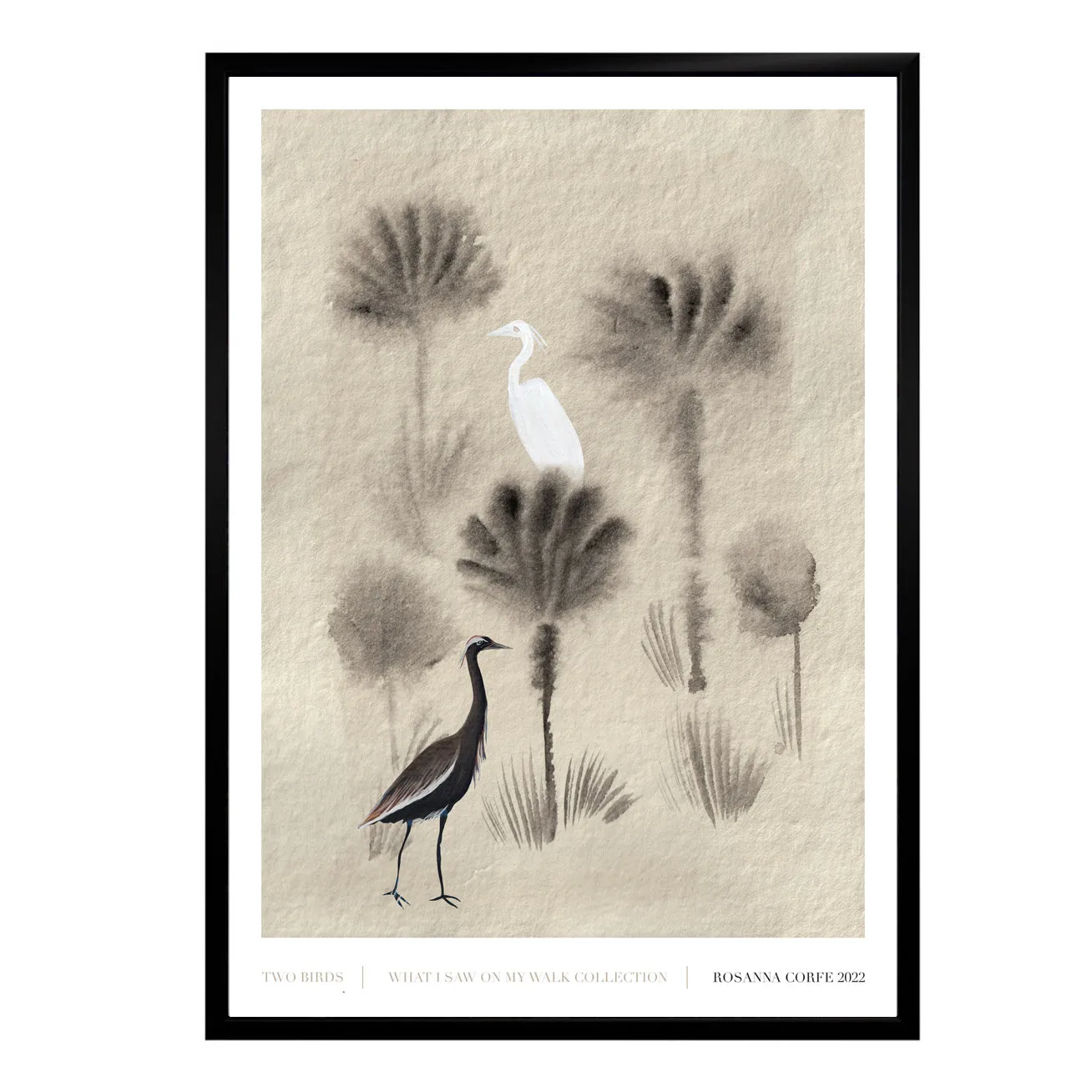 A2 Two Birds Print - Black/Grey