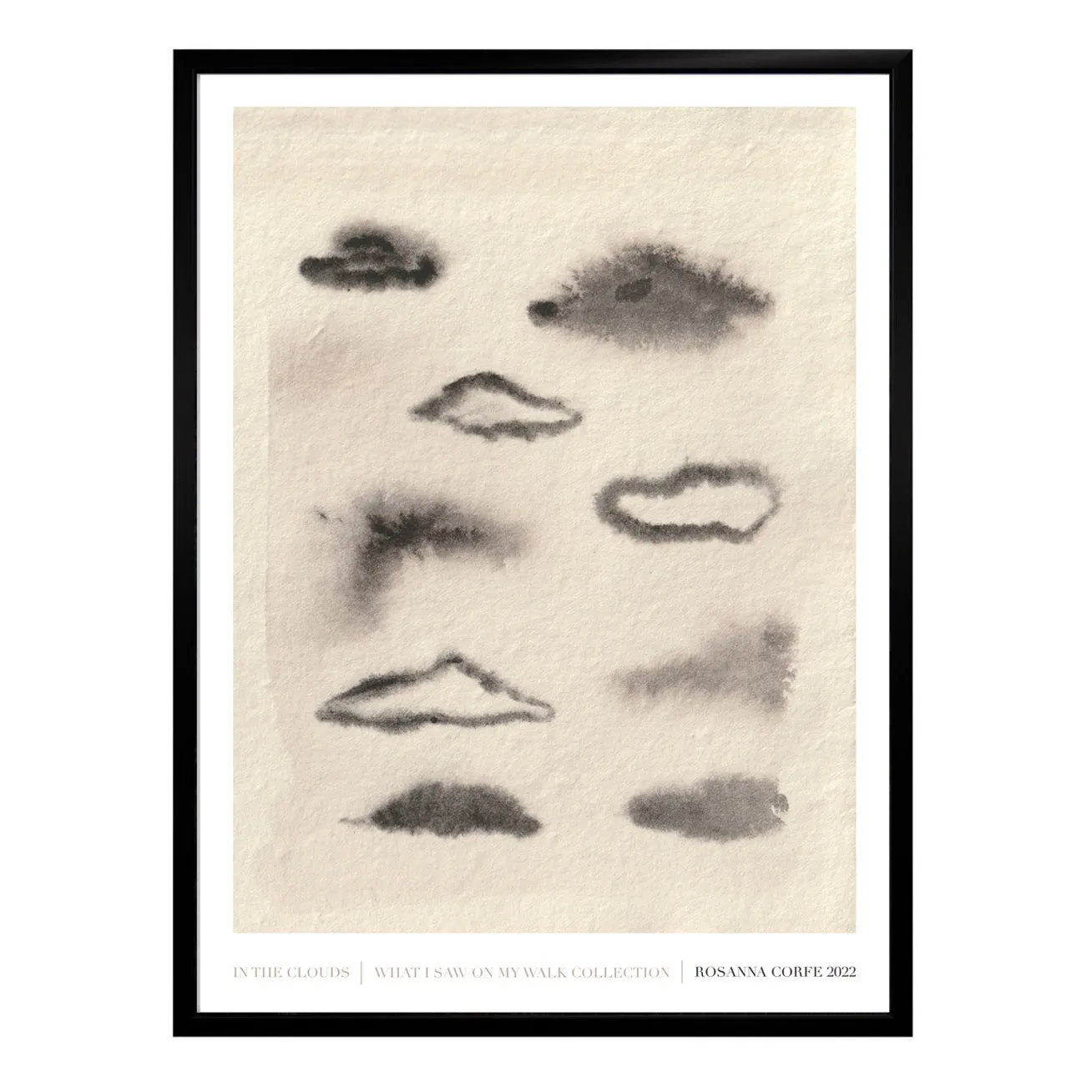 A3 Clouds Abstract Ink Art Print - Grey image