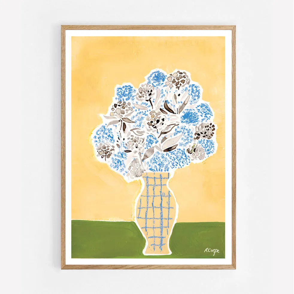 A3 Hydrangea Vase Print - Green/Blue image