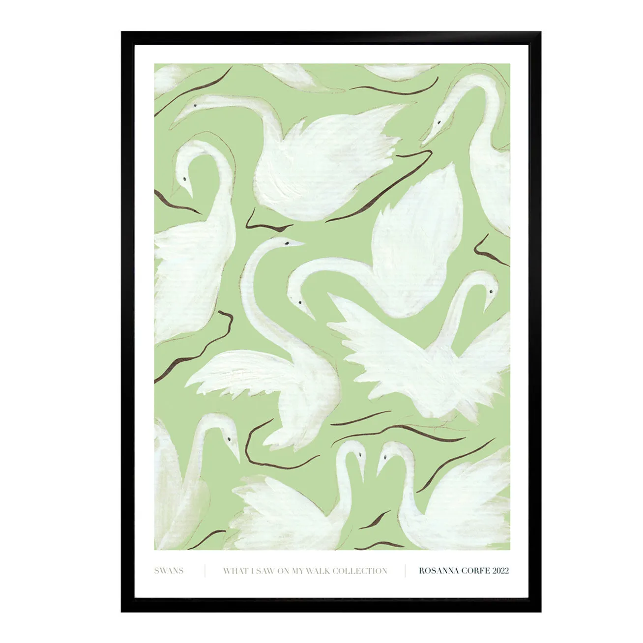 A3 Swans Art Print - Green